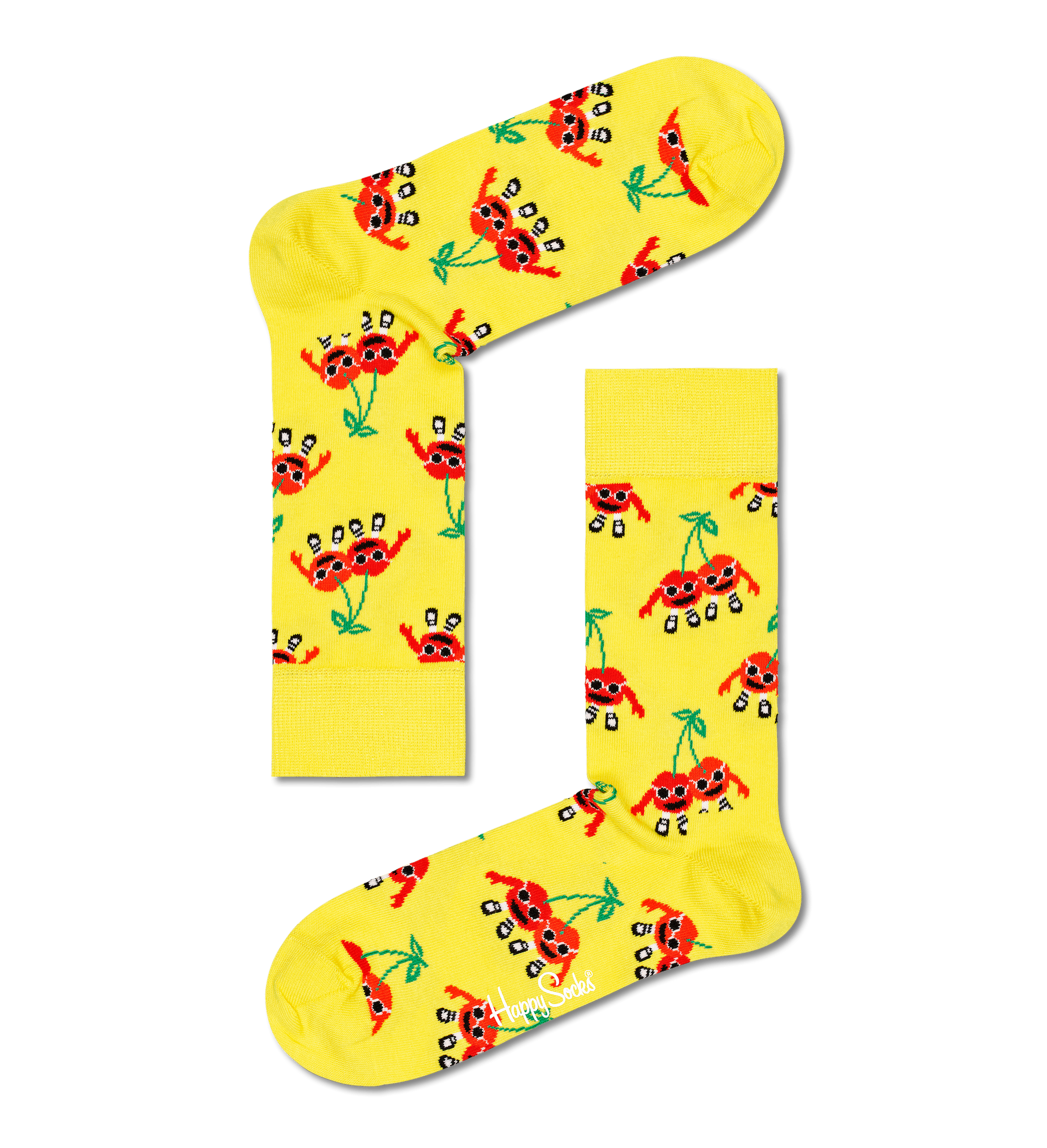 Žluté ponožky Happy Socks s třešněmi, vzor Cherry Mates