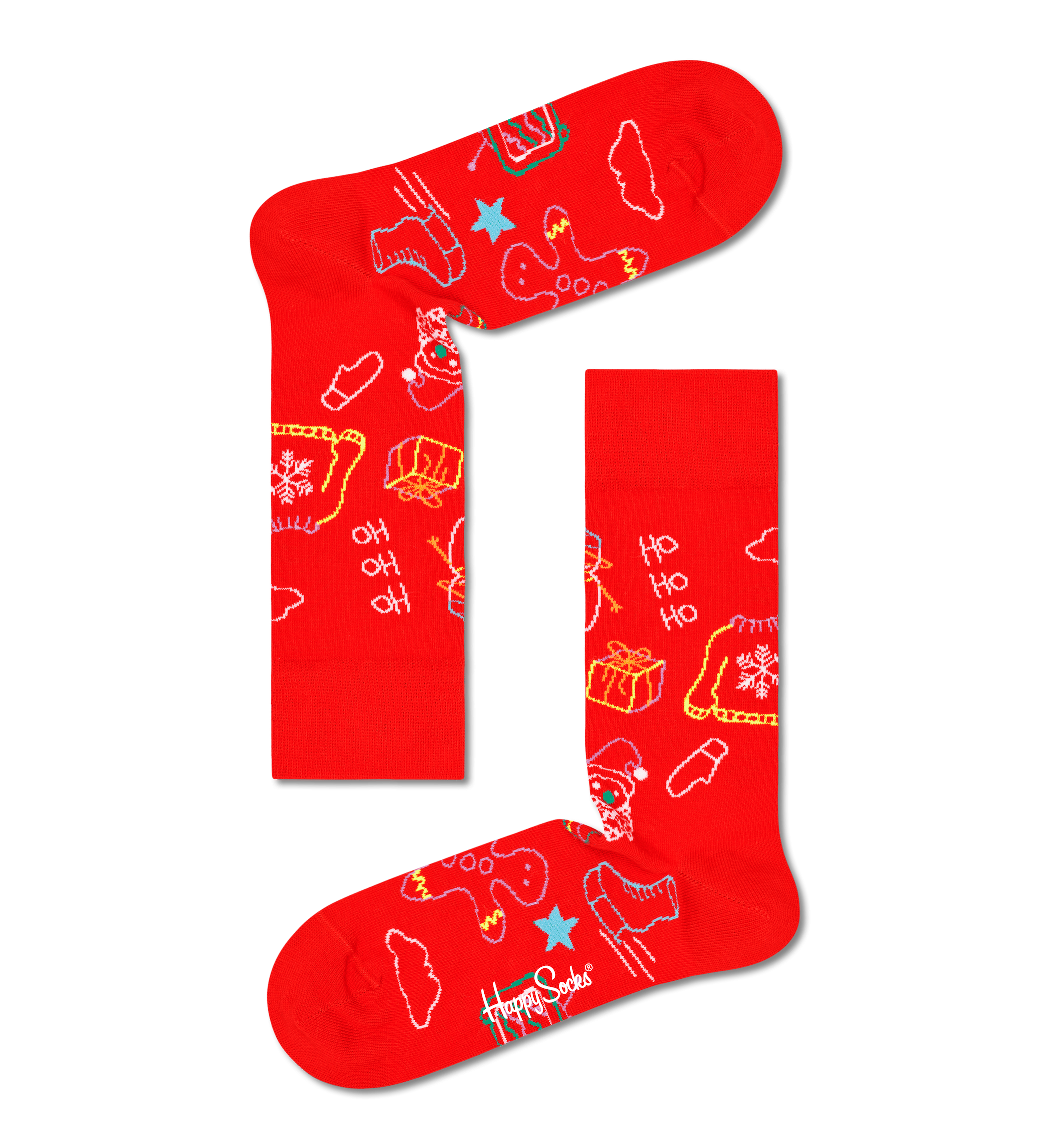 Červené ponožky Happy Socks s vánočními symboly, vzor Ho Ho Ho