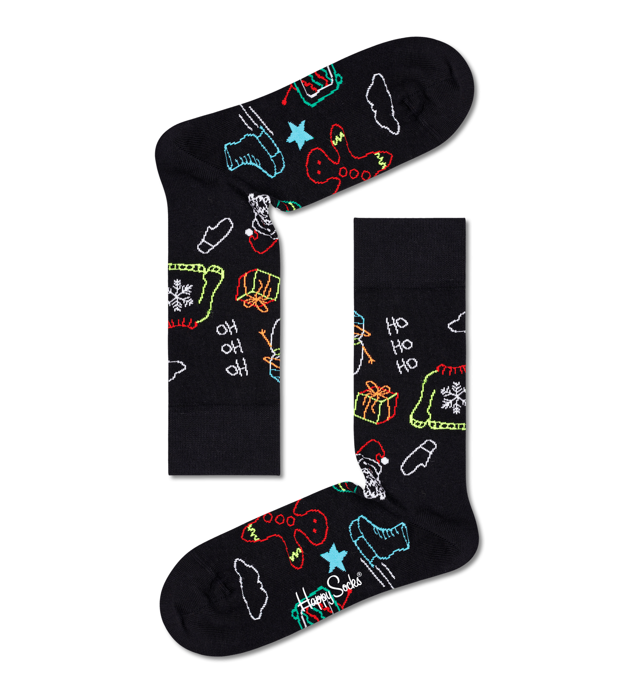 Černé ponožky Happy Socks s vánočními symboly, vzor Ho Ho Ho
