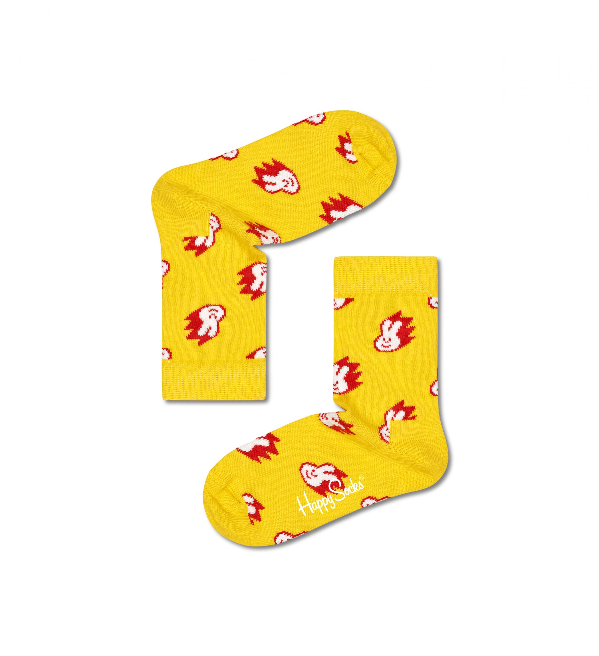 Dětské žluté ponožky Happy Socks s králíčky, vzor Bunny