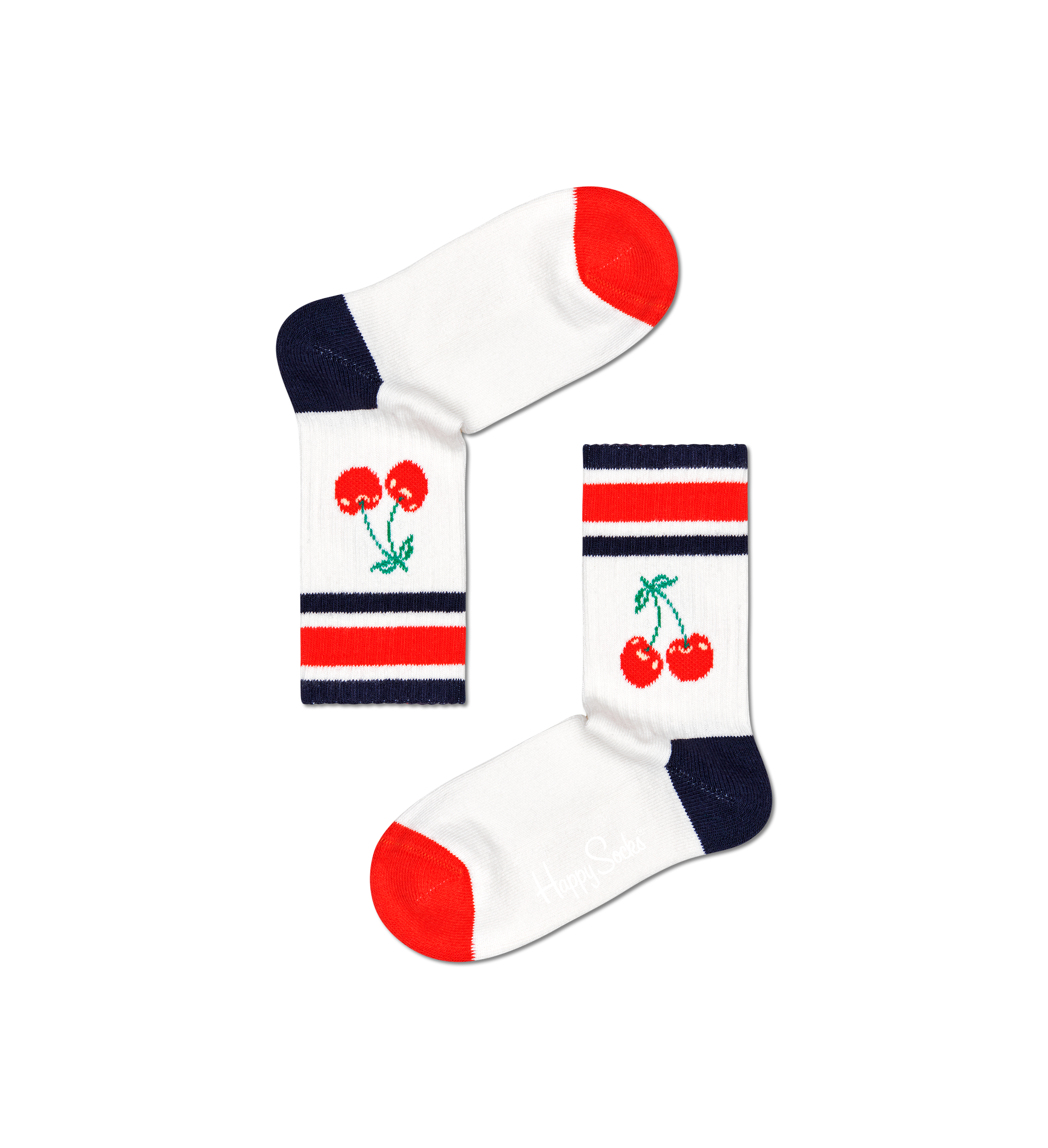 Dětské bílé vroubkované ponožky Happy Socks s třešničkou, vzor Cherry
