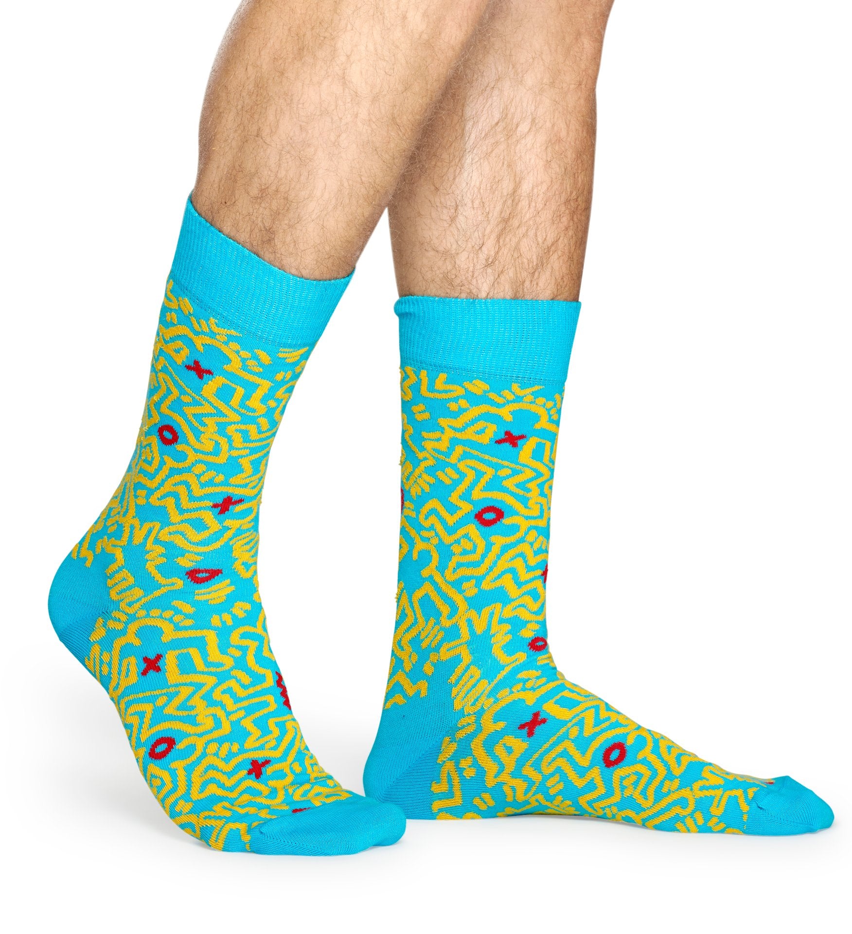 Modré ponožky z kolekce Happy Socks x Keith Haring, vzor All Over