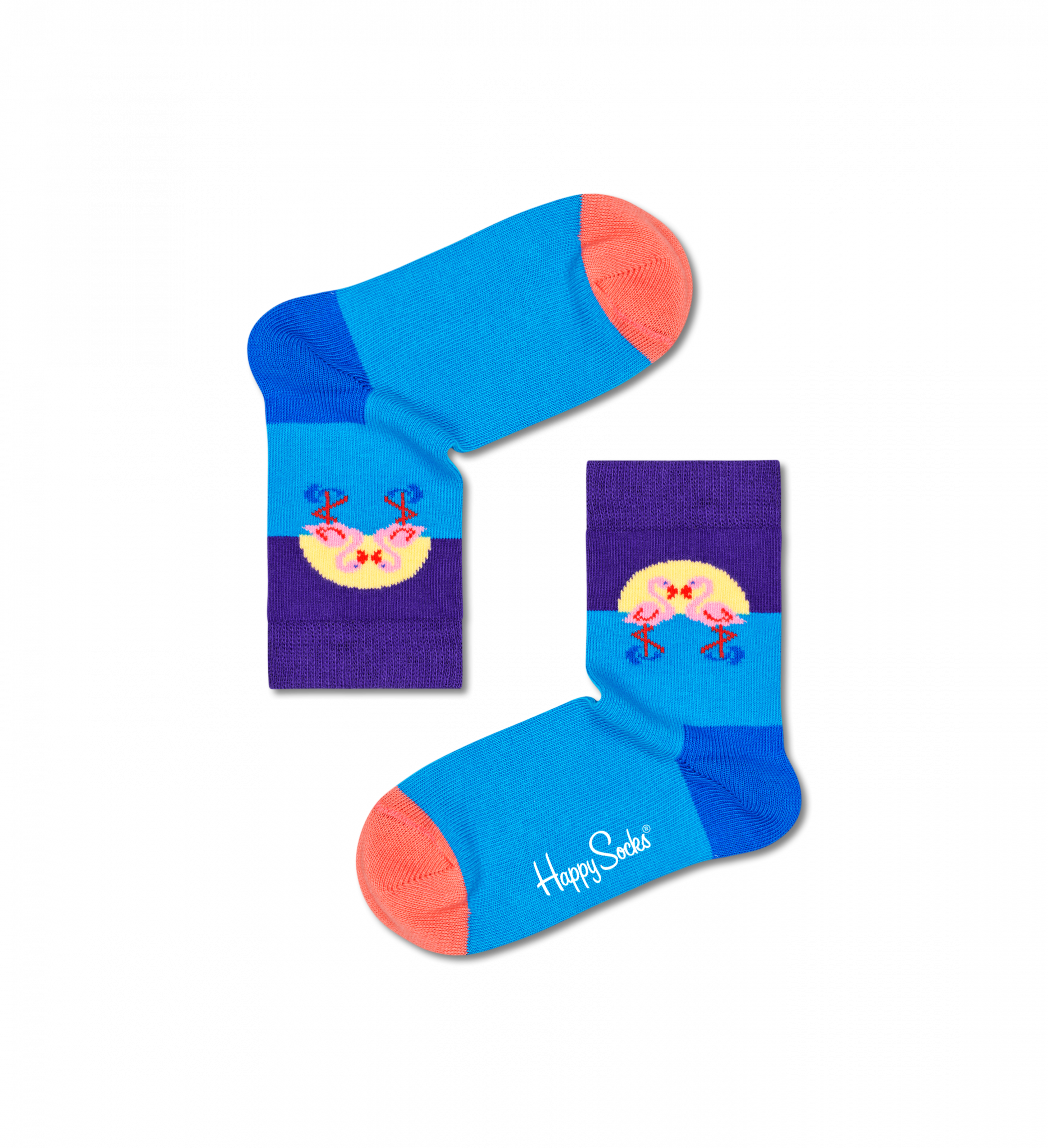 Dětské modré ponožky Happy Socks s plameňáky, vzor Flamingo Friends