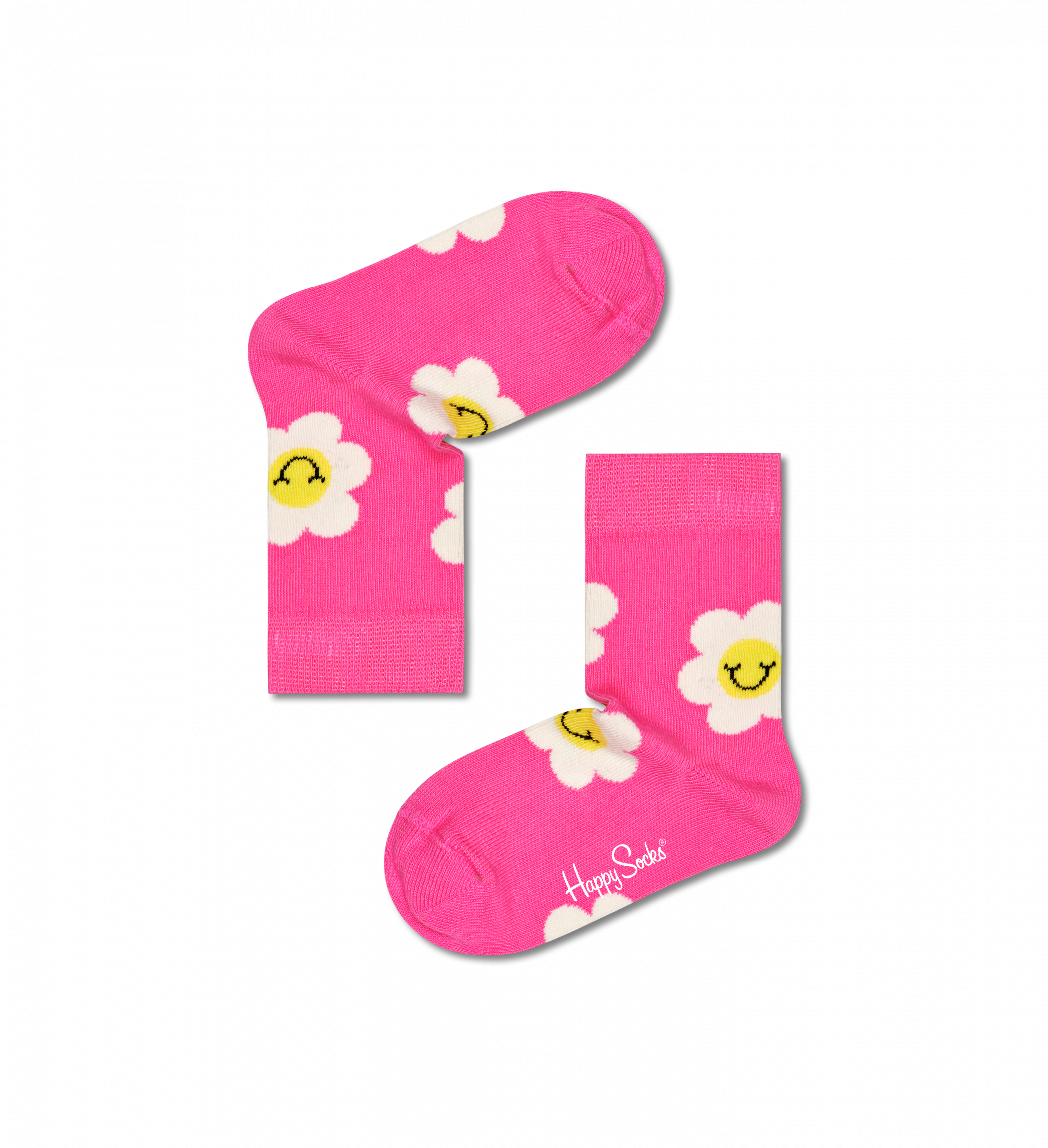 Dětské růžové ponožky Happy Socks s kytičkou, vzor Smiley Daisy
