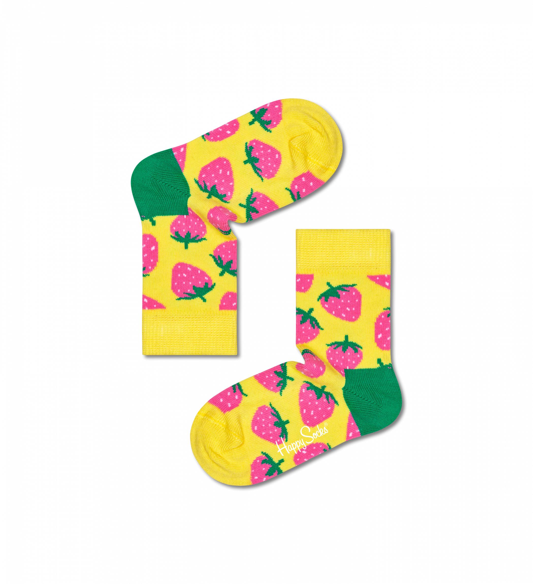 Dětské žluté ponožky Happy Socks s jahodami, vzor Strawberry