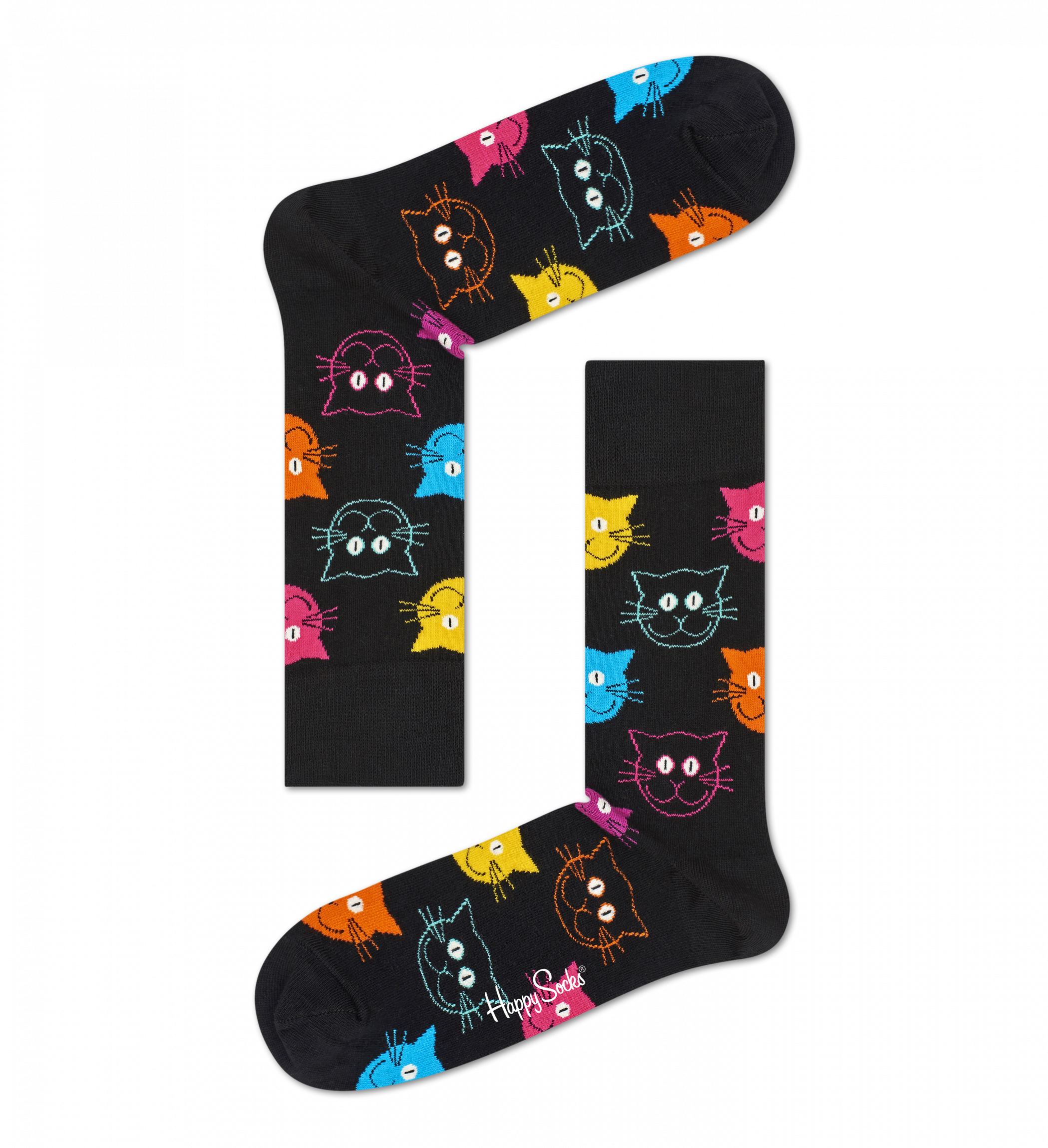 Černé ponožky Happy Socks s kočkami, vzor Cat