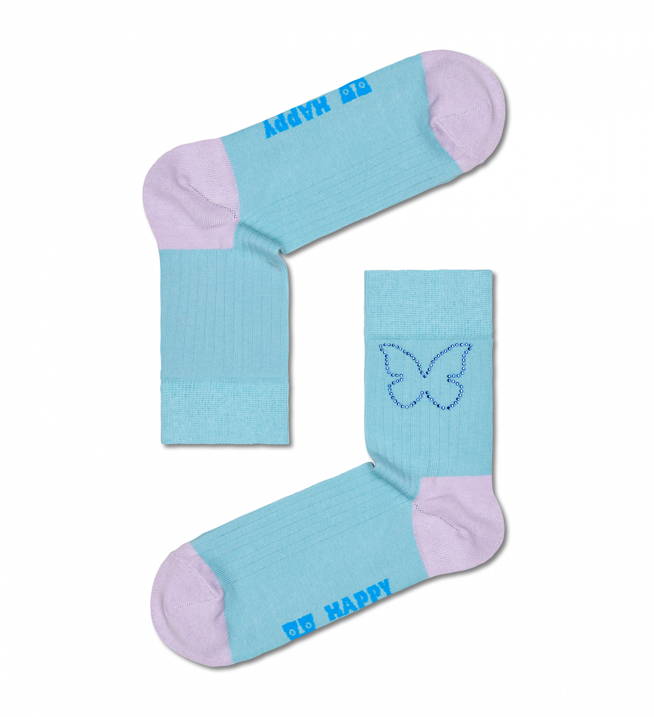 Modré ponožky Happy Socks s motýlem, vzor Butterfly Rhinestone