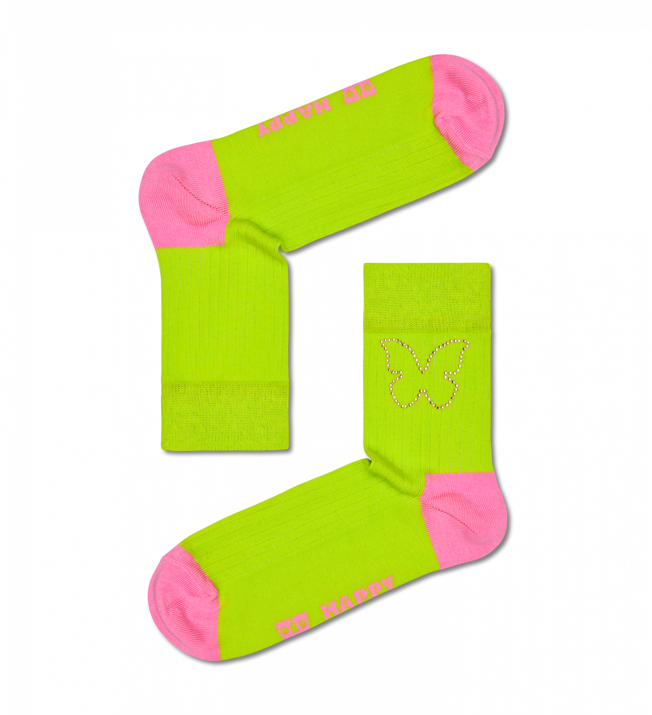 Zelené ponožky Happy Socks s motýlem, vzor Butterfly Rhinestone