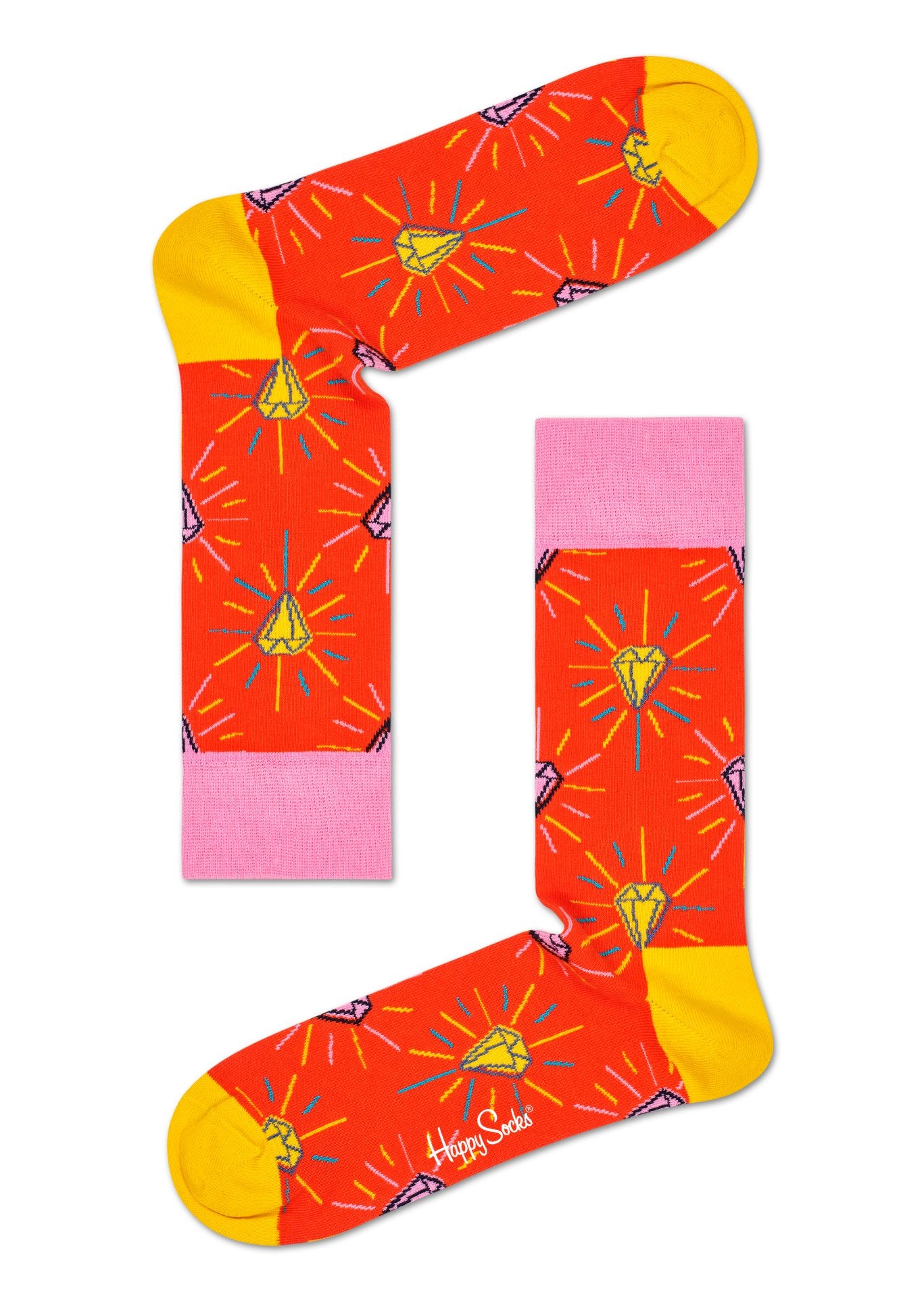 Oranžovo-žluté ponožky s diamantem z kolekce Happy Socks x Pink Panther, vzor Pink Plunk Plink