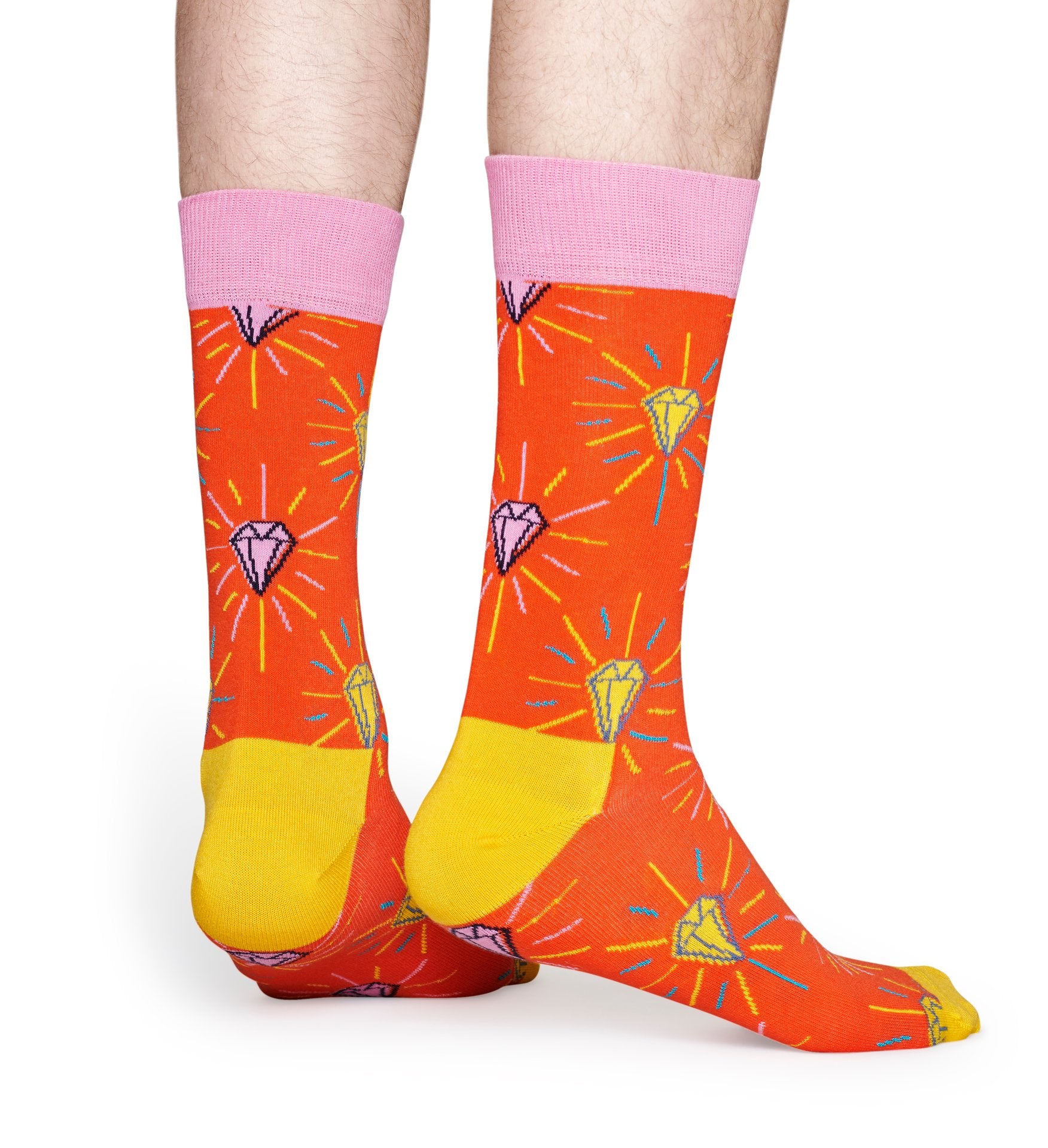 Oranžovo-žluté ponožky s diamantem z kolekce Happy Socks x Pink Panther, vzor Pink Plunk Plink