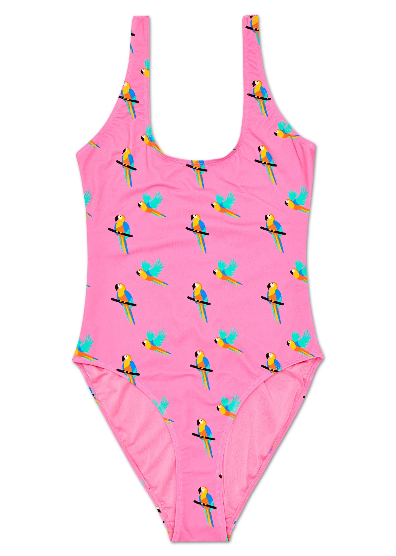 Růžové dámské plavky Happy Socks s papoušky, vzor Parrot