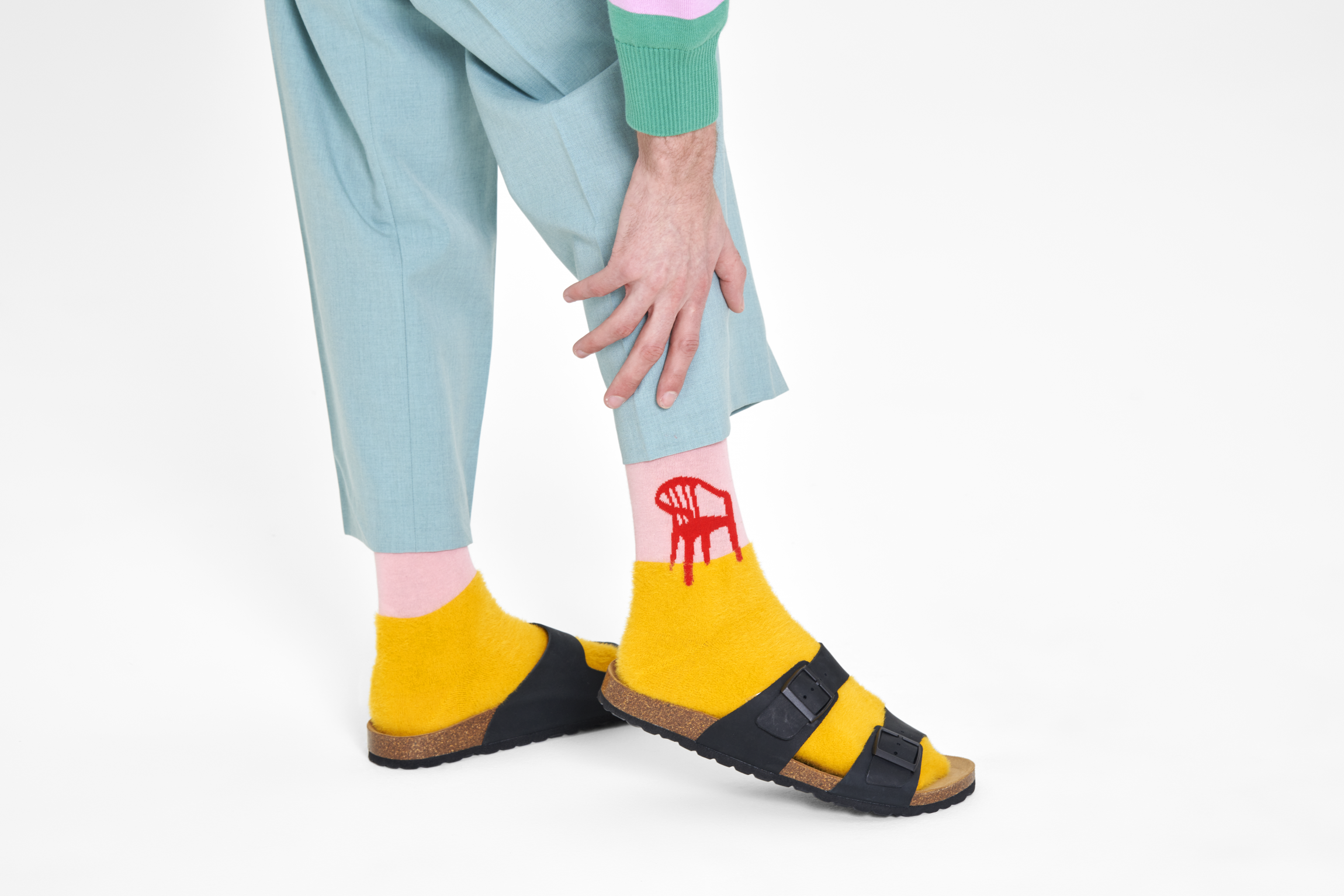 Růžovo-žluté ponožky Happy Socks s židlí, vzor Sunday Funday