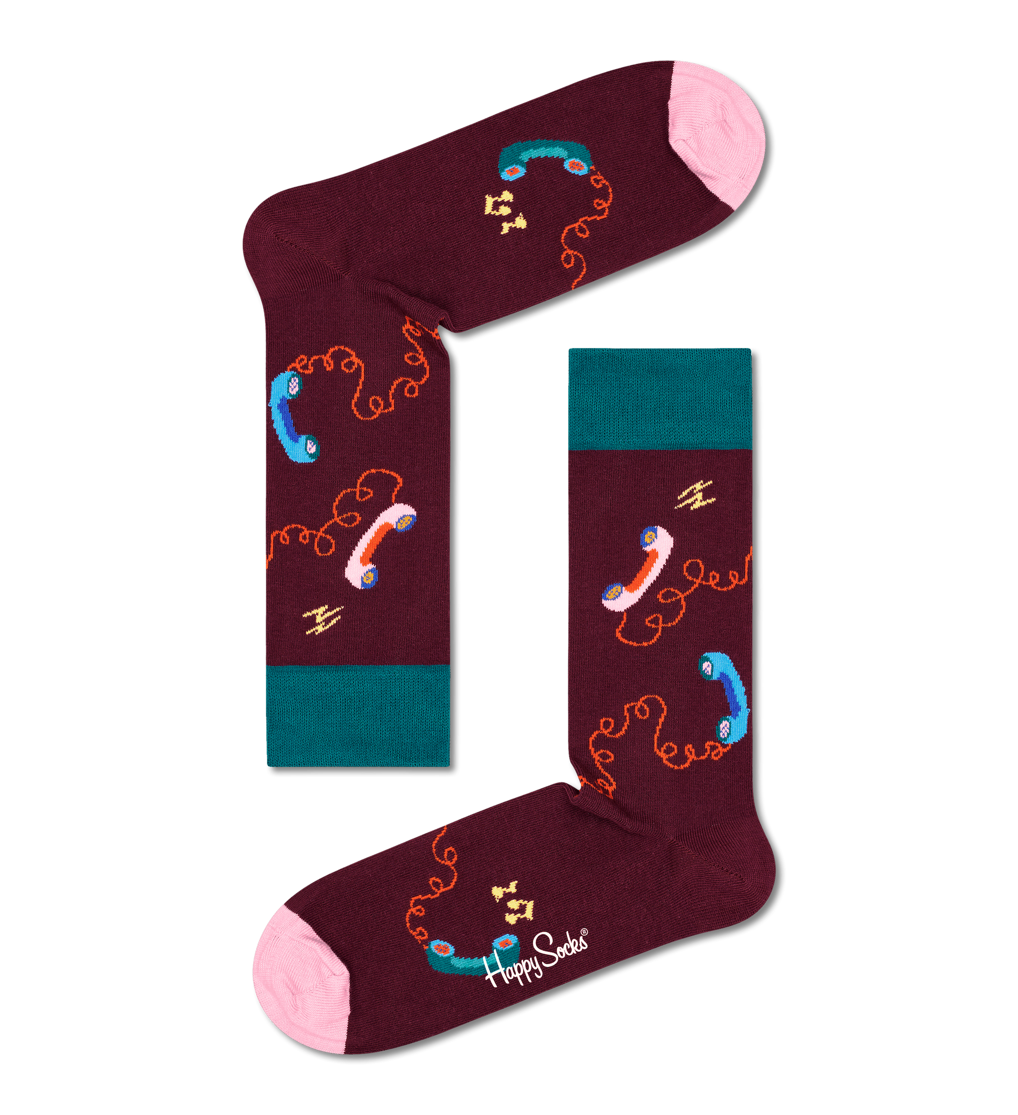 Hnědé ponožky Happy Socks s telefonním sluchátkem, vzor Stay In Touch