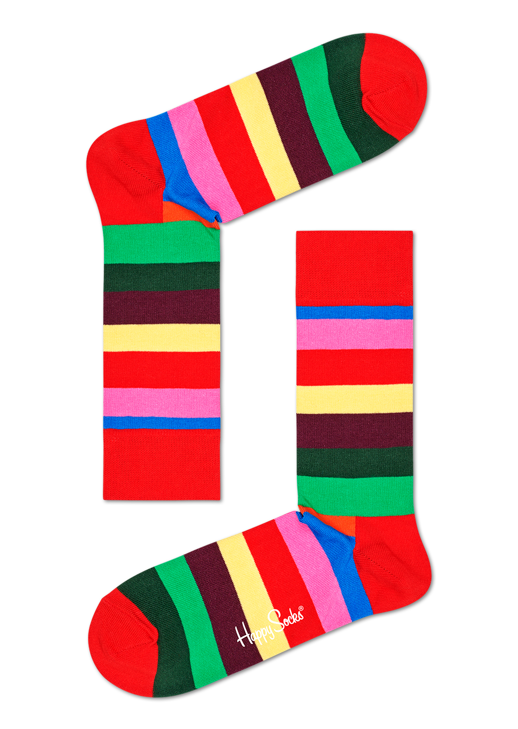 Červené ponožky Happy Socks s barevnými pruhy, vzor Stripe