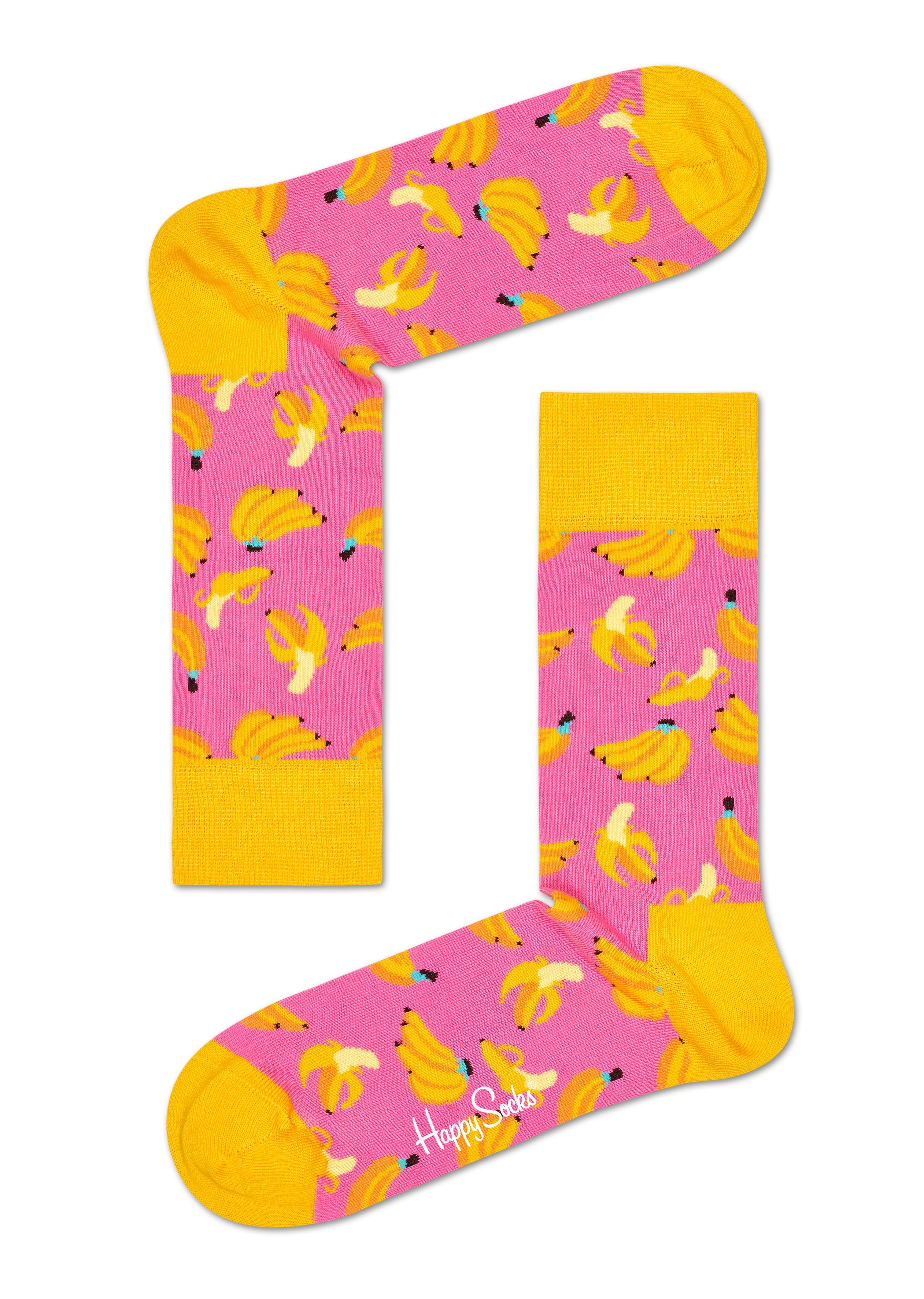 Růžové ponožky Happy Socks se žlutými banány, vzor Banana