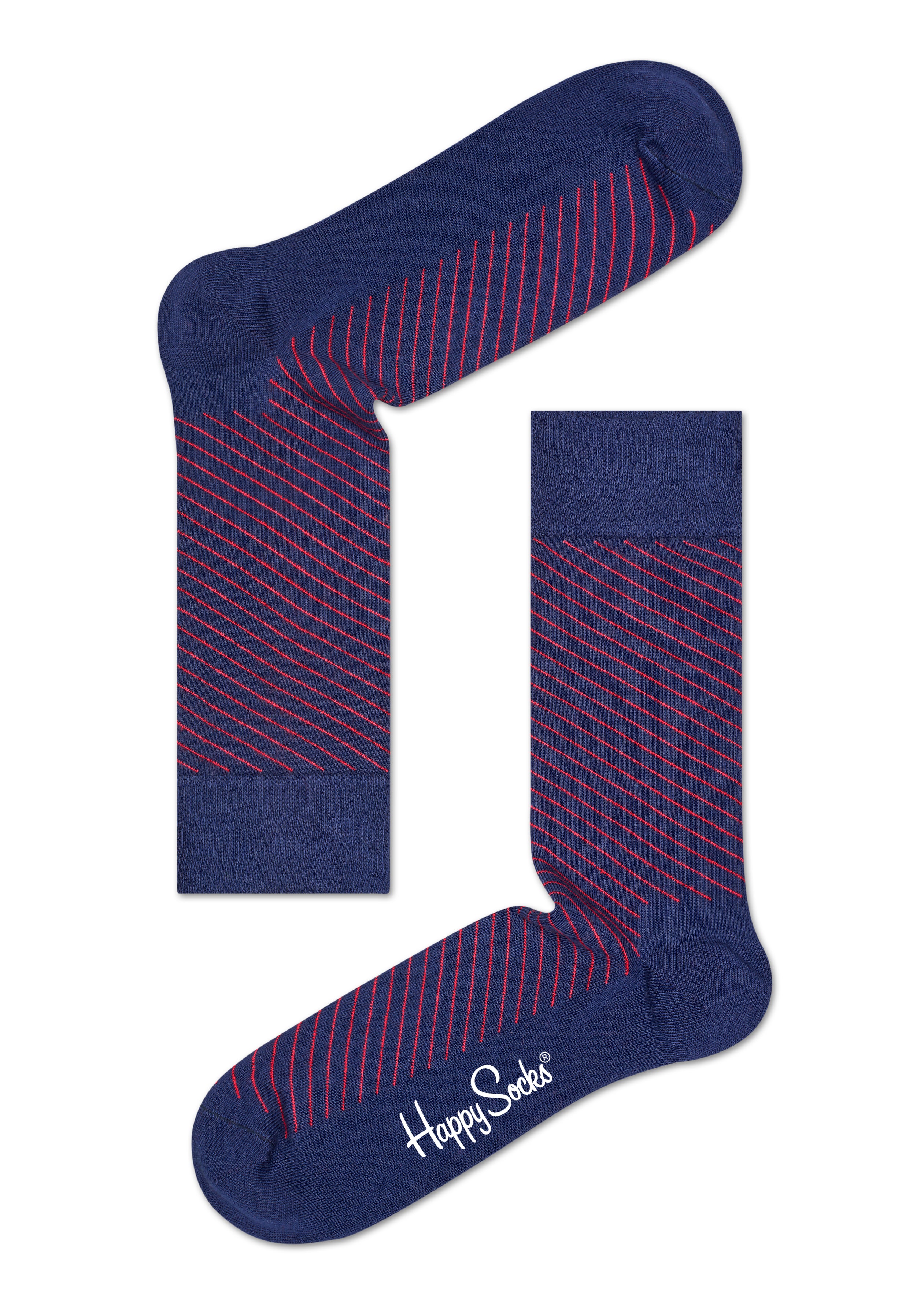 Modré ponožky Happy Socks se šikmými červenými proužky