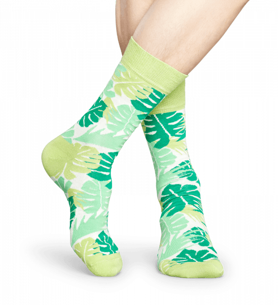 Zelené ponožky Happy Socks s barevnými listy, vzor Jungle