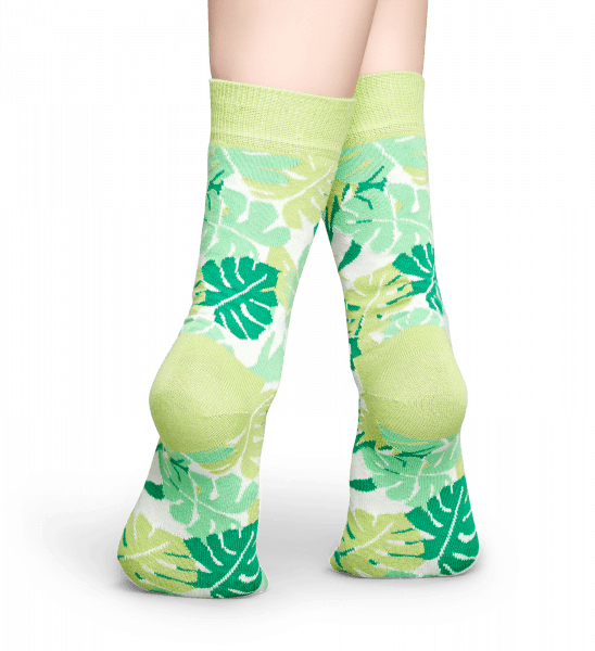 Zelené ponožky Happy Socks s barevnými listy, vzor Jungle