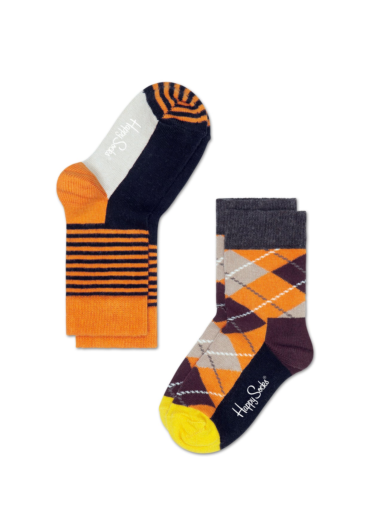 Dětské barevné ponožky Happy Socks, dva páry - proužky a káry