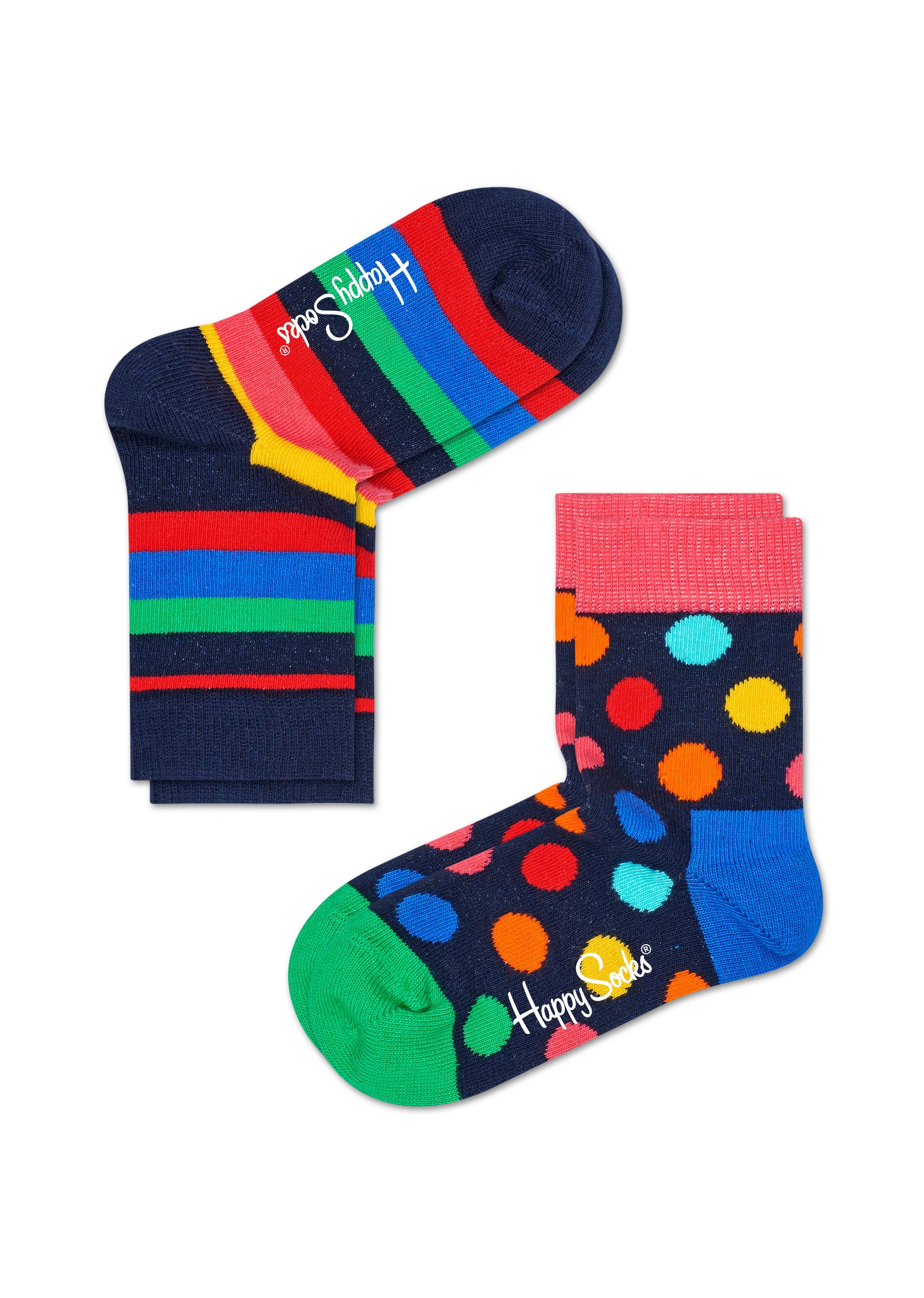 Dětské barevné ponožky Happy Socks, dva páry – Stripes a Big Dot