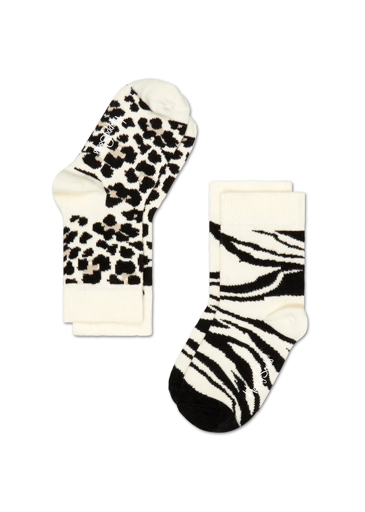 Dětské černobílé ponožky Happy Socks, dva páry - Leopard a Zebra