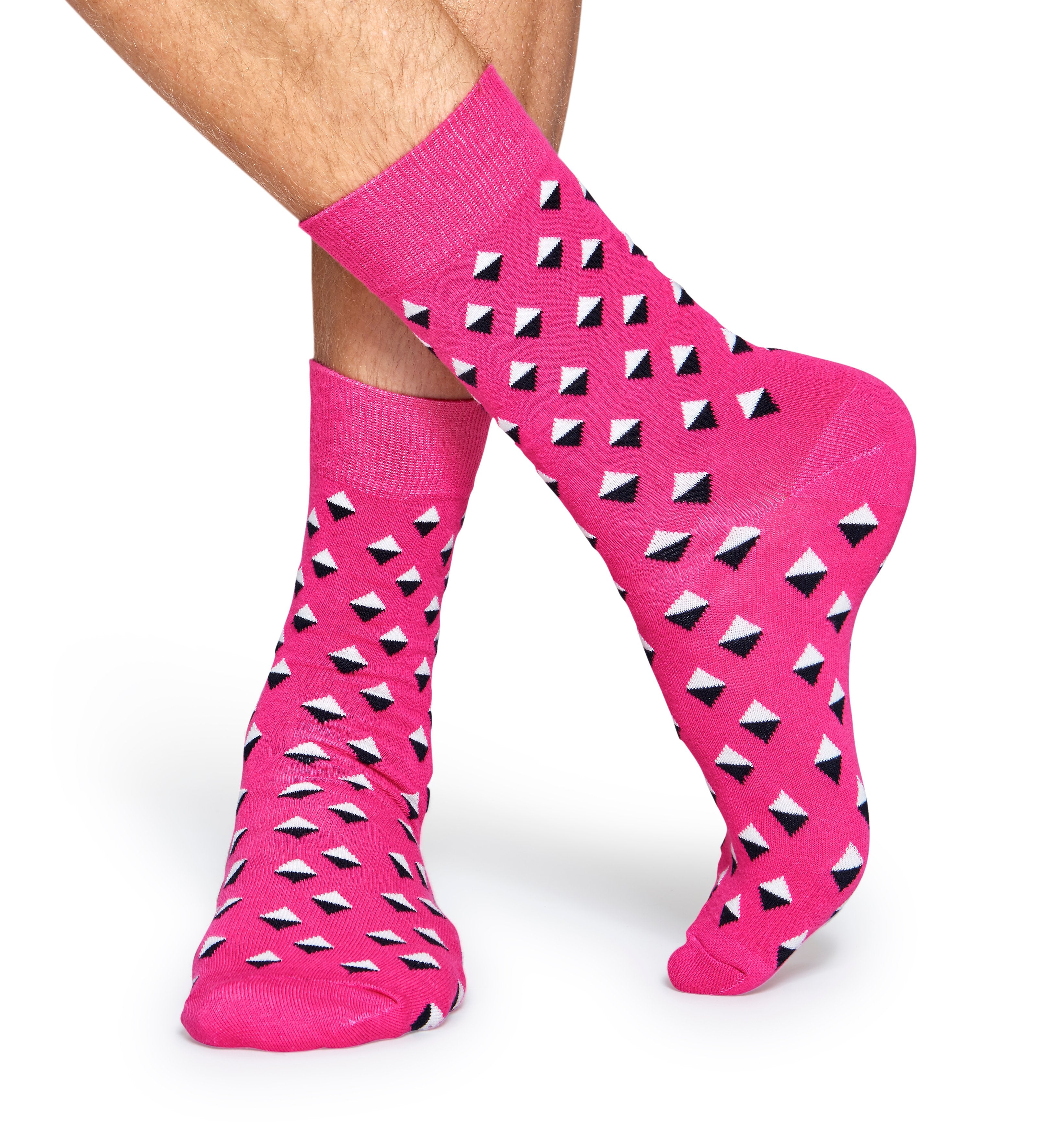 Růžové ponožky Happy  Socks s barevnými kosočtverečky, vzor Mini Diamond
