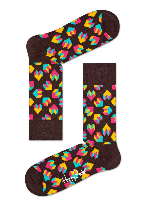 Hnědé ponožky Happy Socks s barevným vzorem Steps