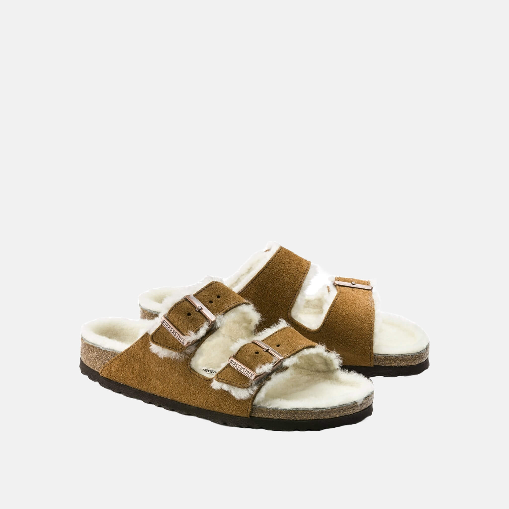 Hnědé pantofle Birkenstock Arizona Shearling Suede Leather