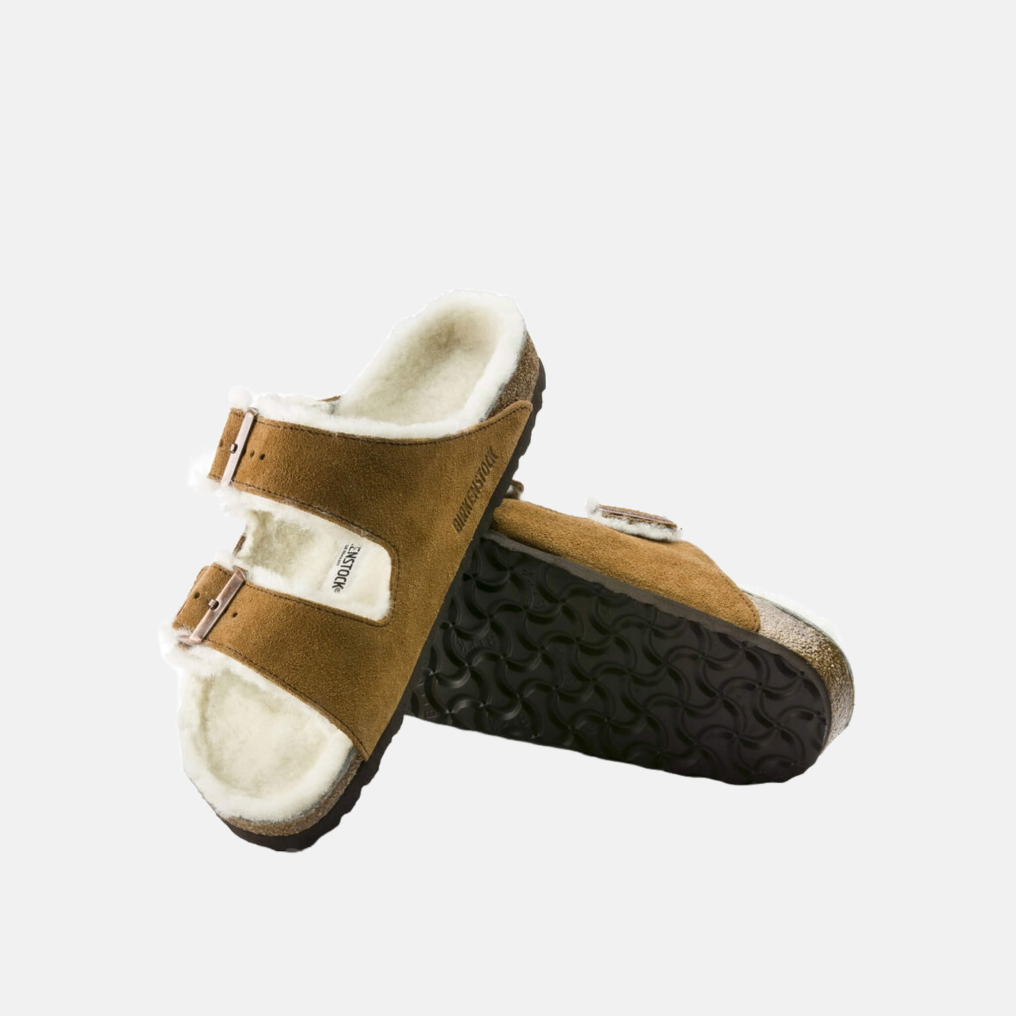 Hnědé pantofle Birkenstock Arizona Shearling Suede Leather