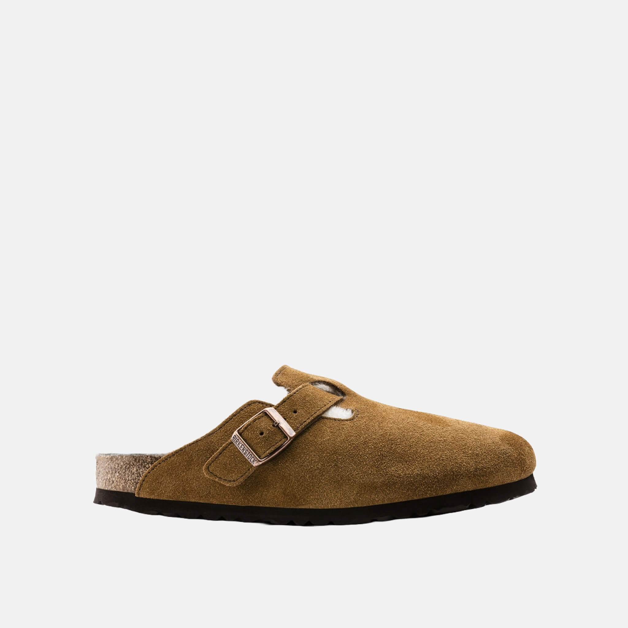 Hnědé pantofle Birkenstock Boston Shearling Suede Leather