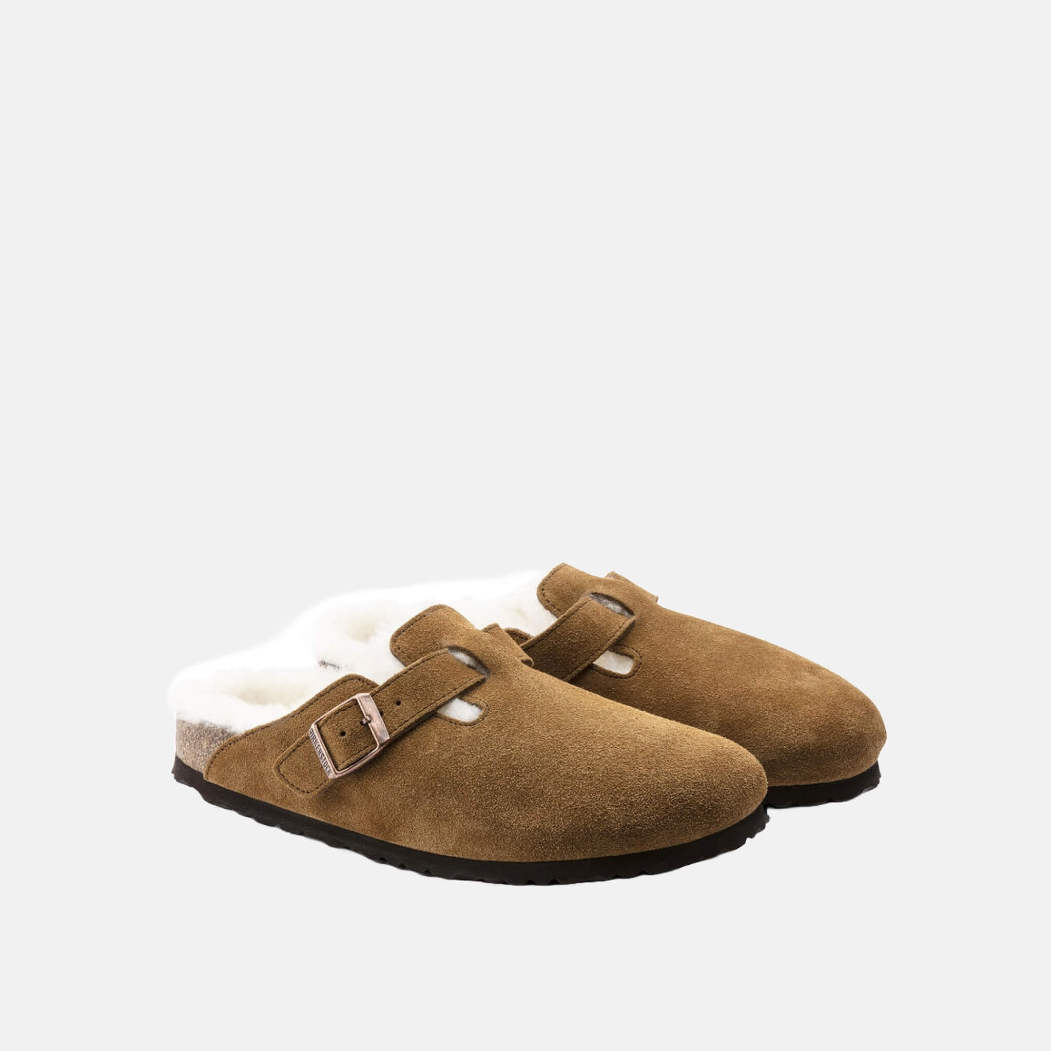 Hnědé pantofle Birkenstock Boston Shearling Suede Leather