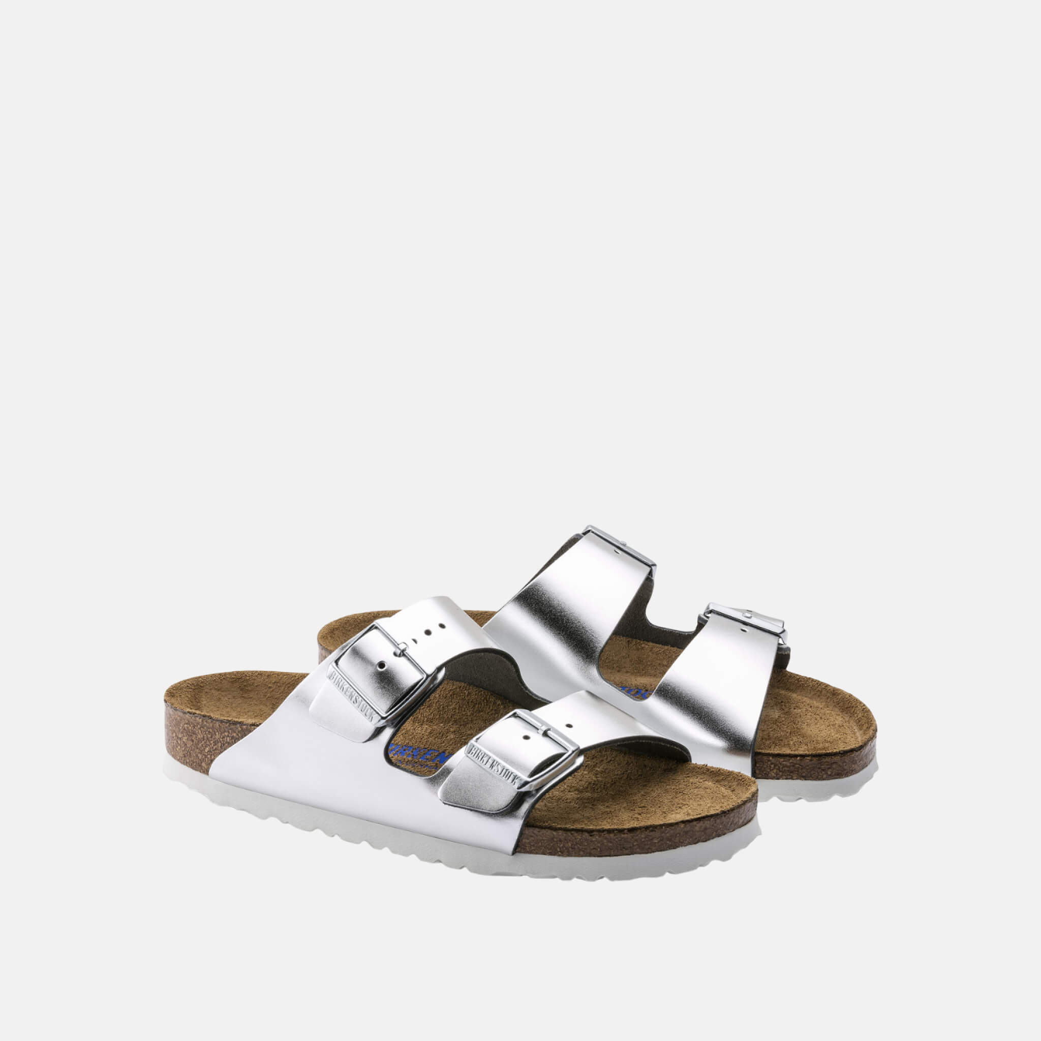 Stříbrné pantofle Birkenstock Arizona Soft Footbed Natural Leather Metallic