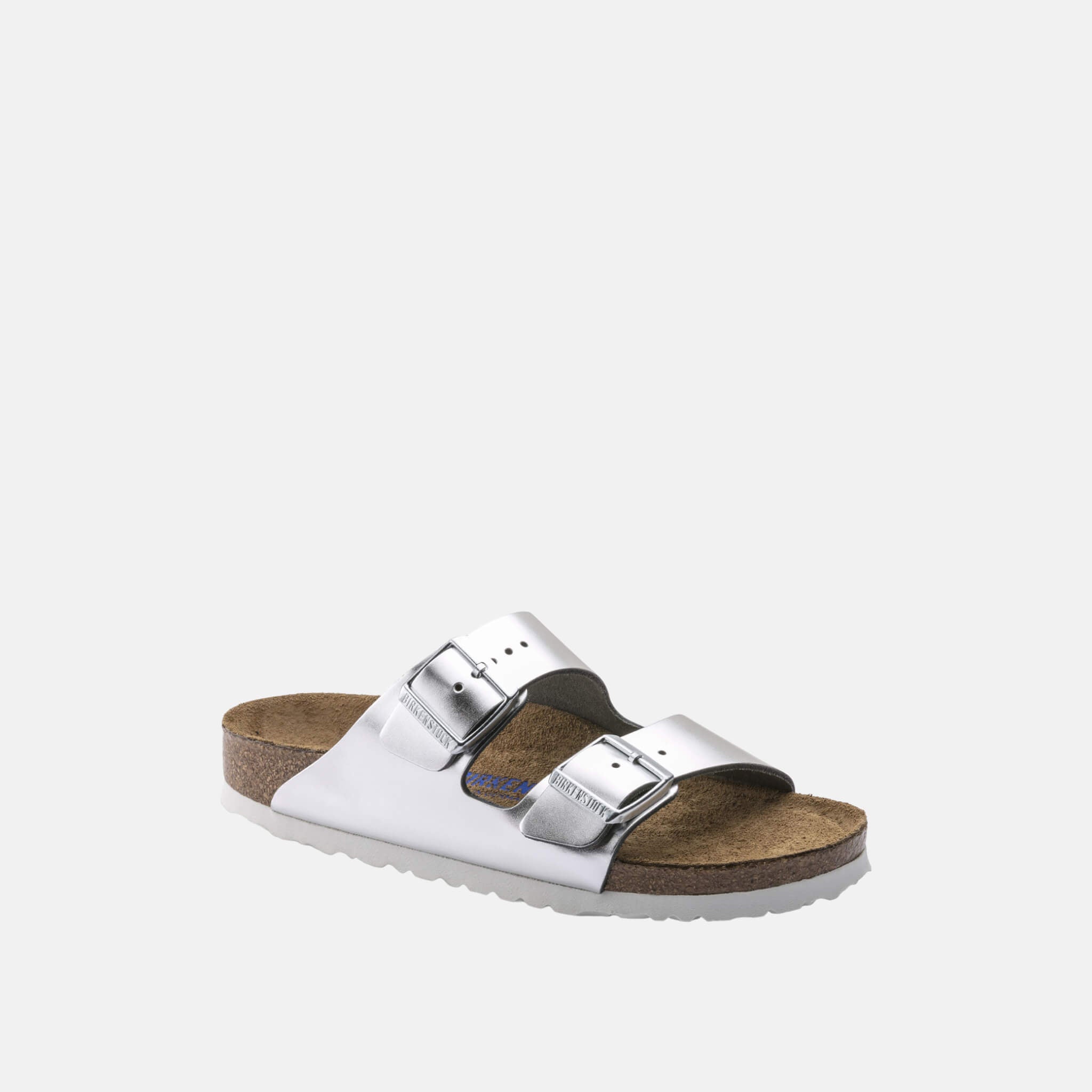 Stříbrné pantofle Birkenstock Arizona Soft Footbed Natural Leather Metallic