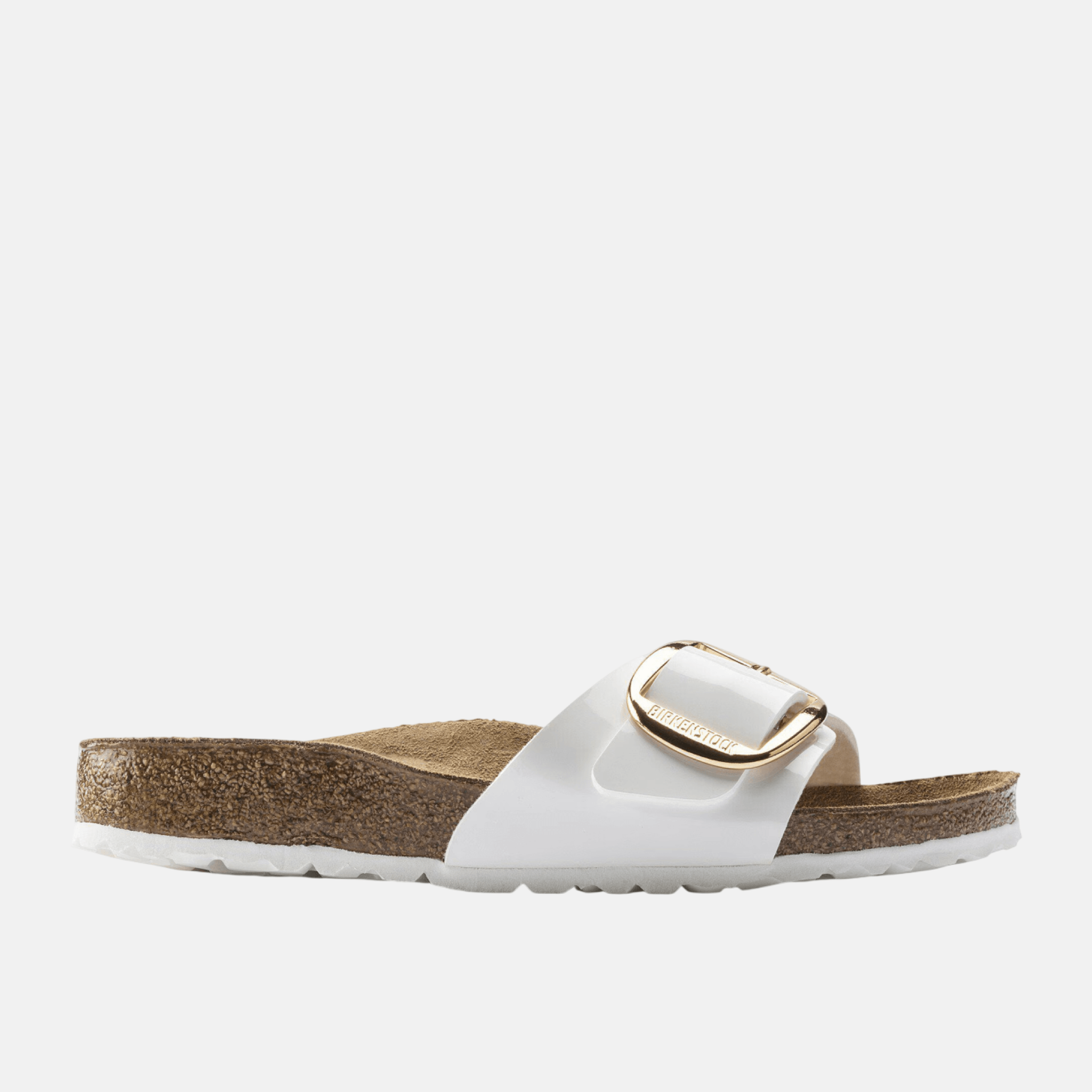 Bílo-zlaté narrow pantofle Birkenstock Madrid Big Buckle Birko-Flor Patent