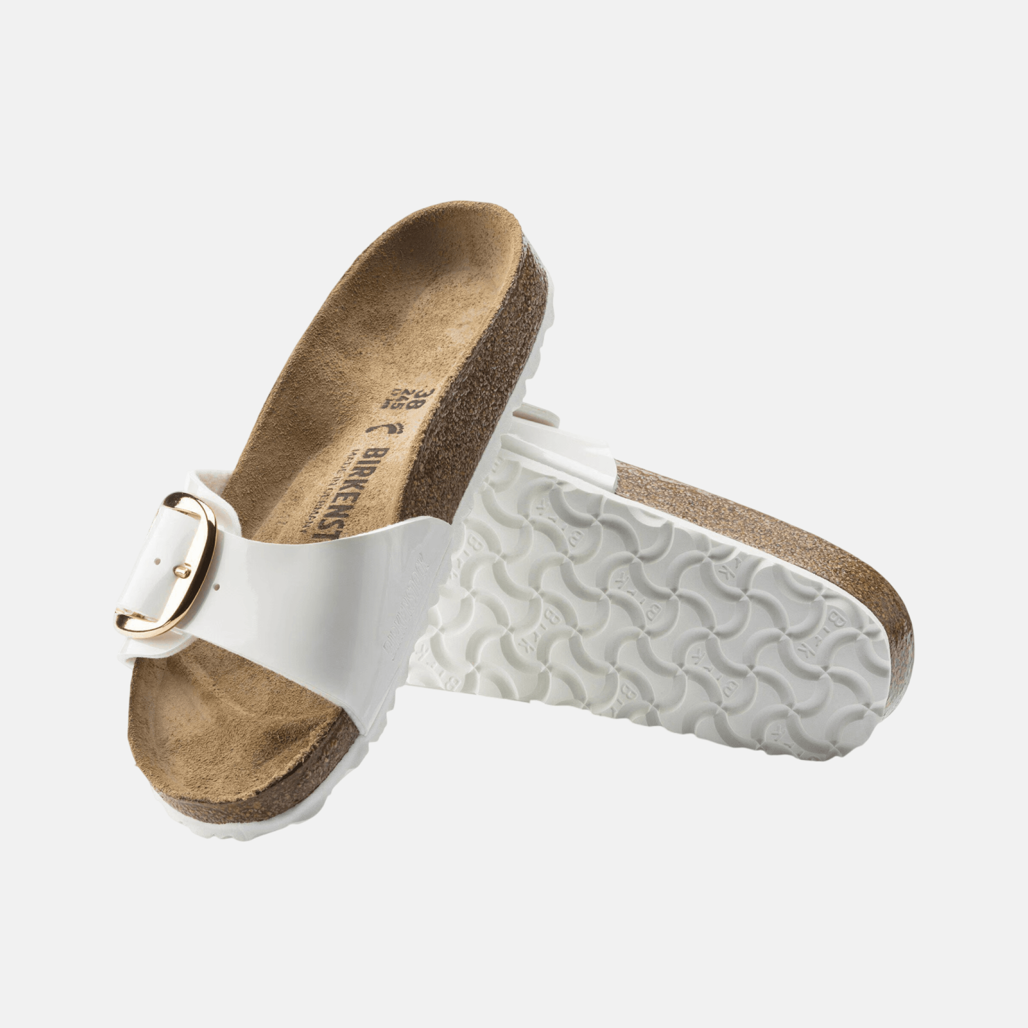 Bílo-zlaté narrow pantofle Birkenstock Madrid Big Buckle Birko-Flor Patent