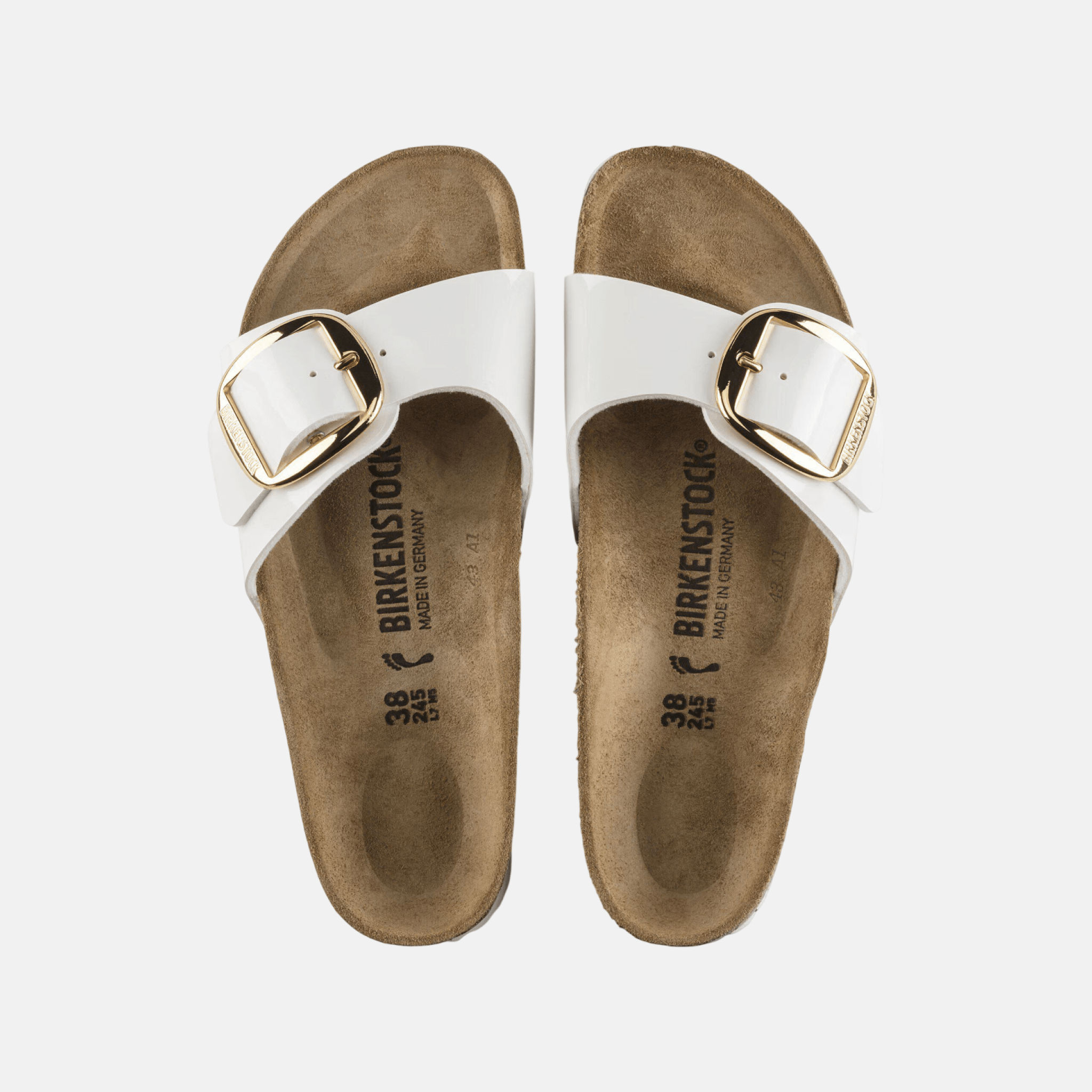 Bílo-zlaté narrow pantofle Birkenstock Madrid Big Buckle Birko-Flor Patent