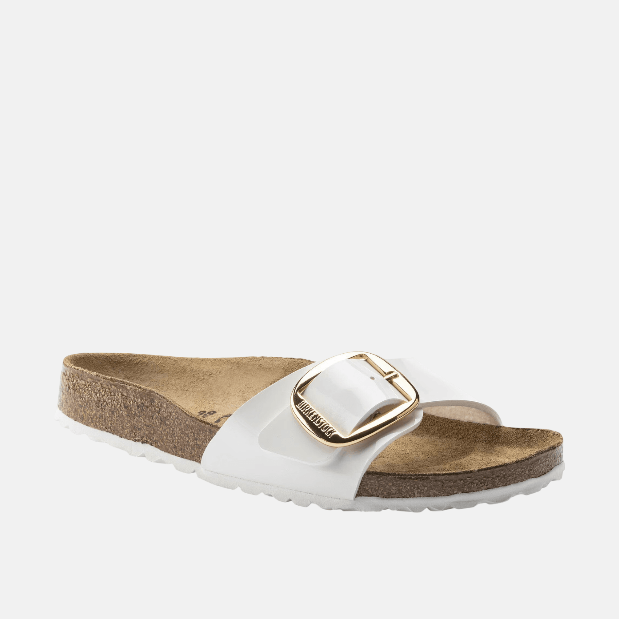 Bílo-zlaté narrow pantofle Birkenstock Madrid Big Buckle Birko-Flor Patent