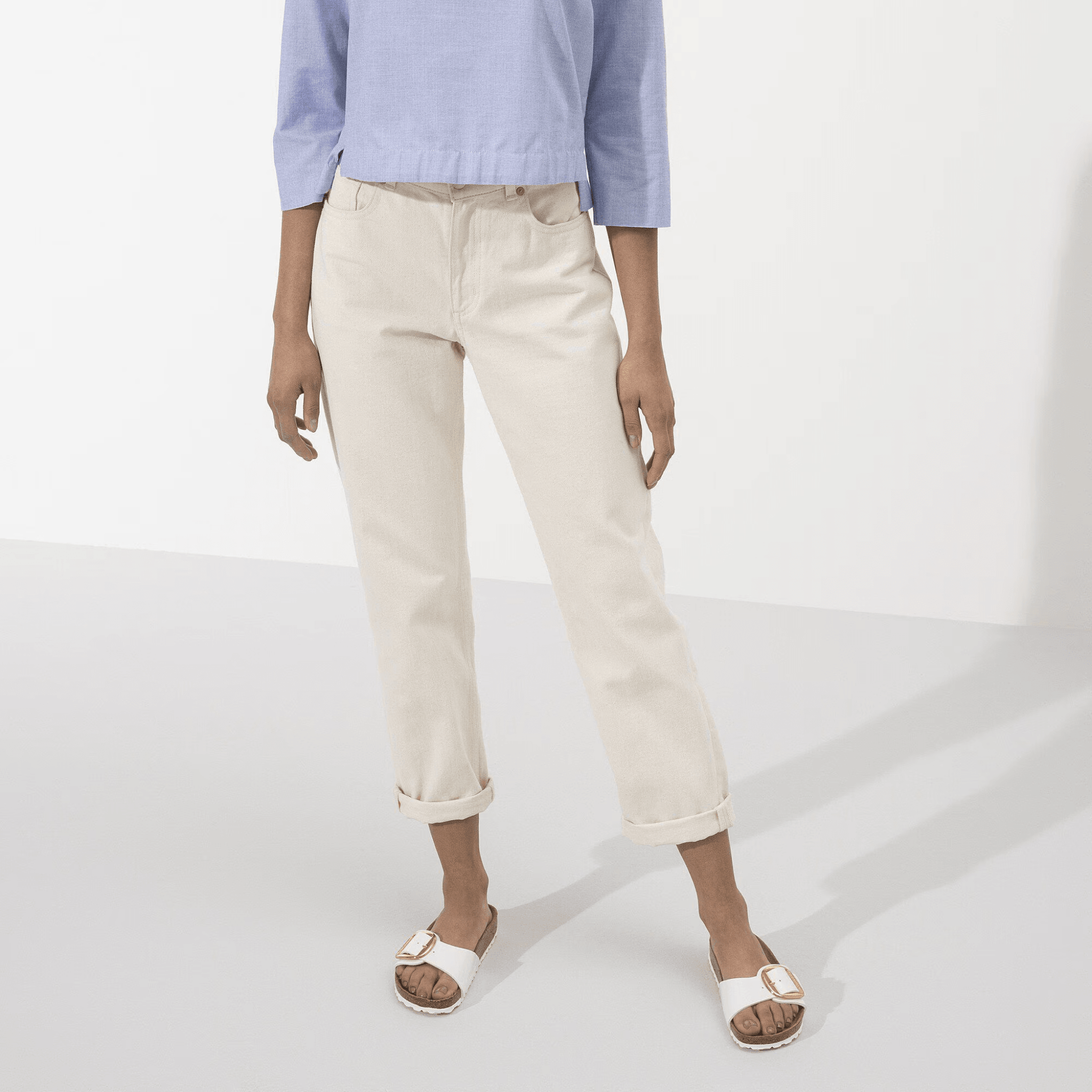 Bílo-zlaté narrow pantofle Birkenstock Madrid Big Buckle Birko-Flor Patent