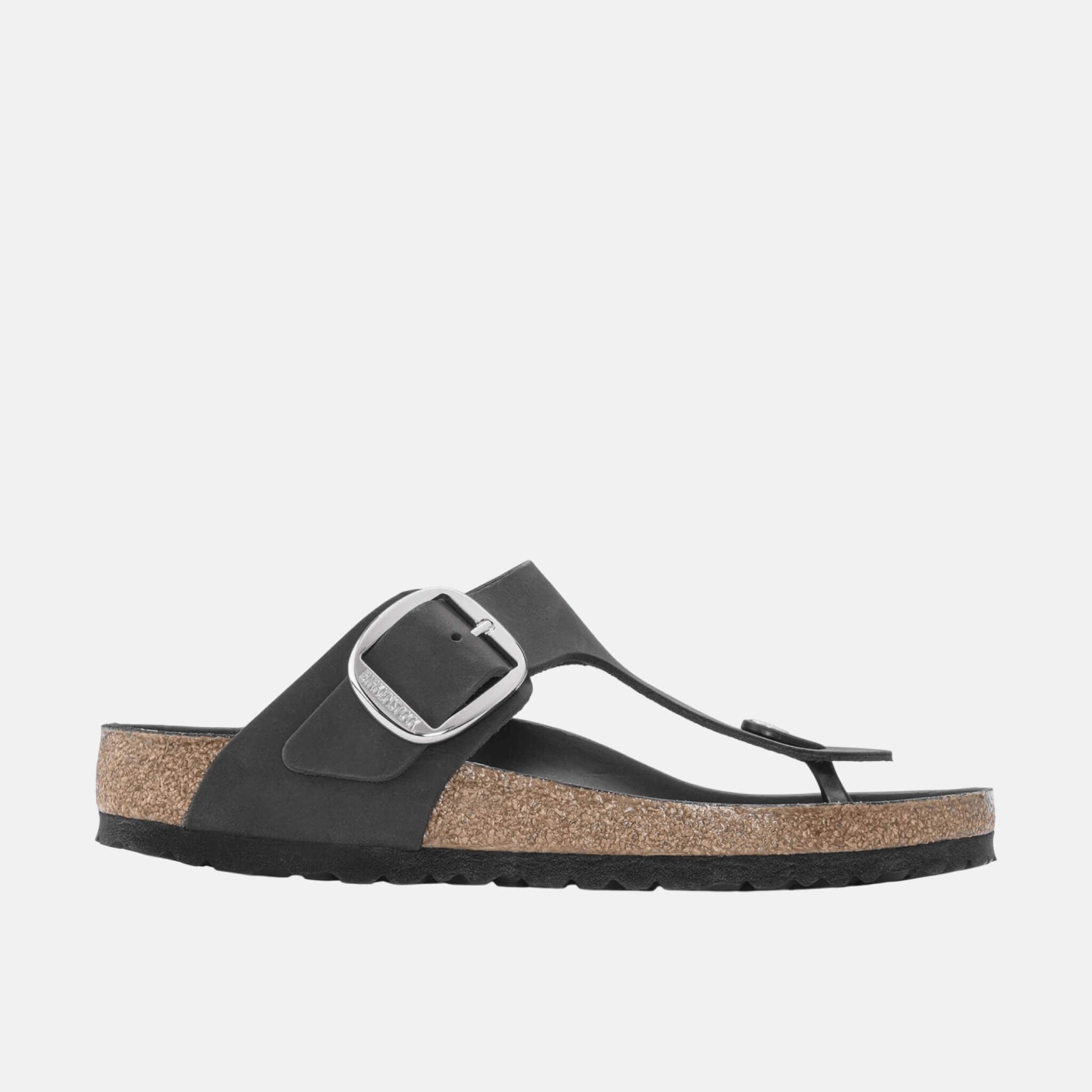 Černé Regular žabky Gizeh Big Buckle Natural Leather Oiled