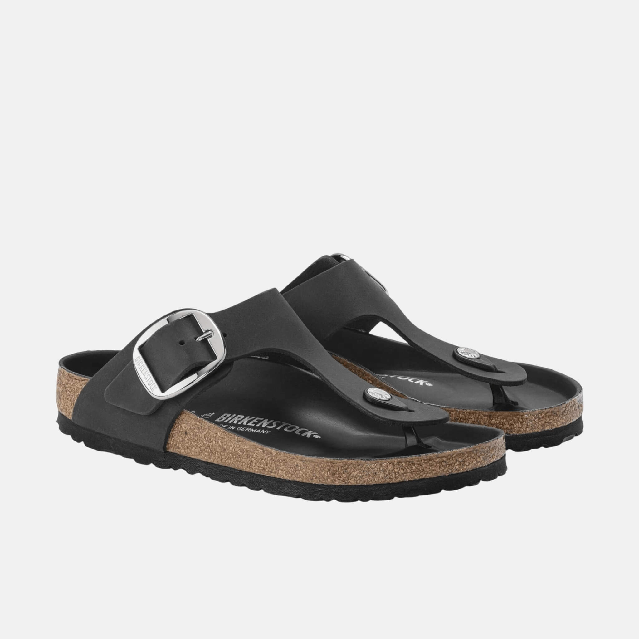 Černé Regular žabky Gizeh Big Buckle Natural Leather Oiled