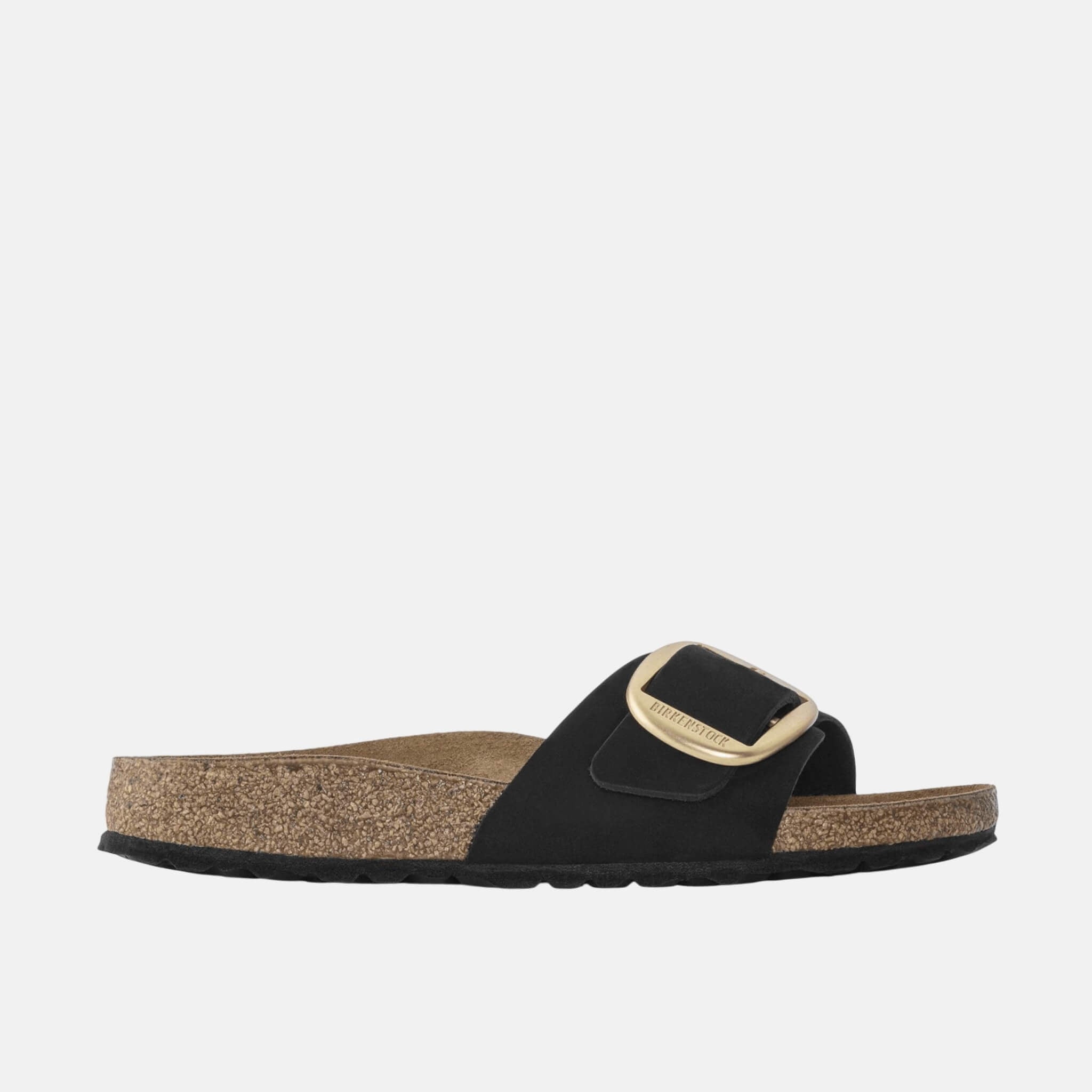 Černé pantofle Birkenstock Madrid Big Buckle Nubuck Leather