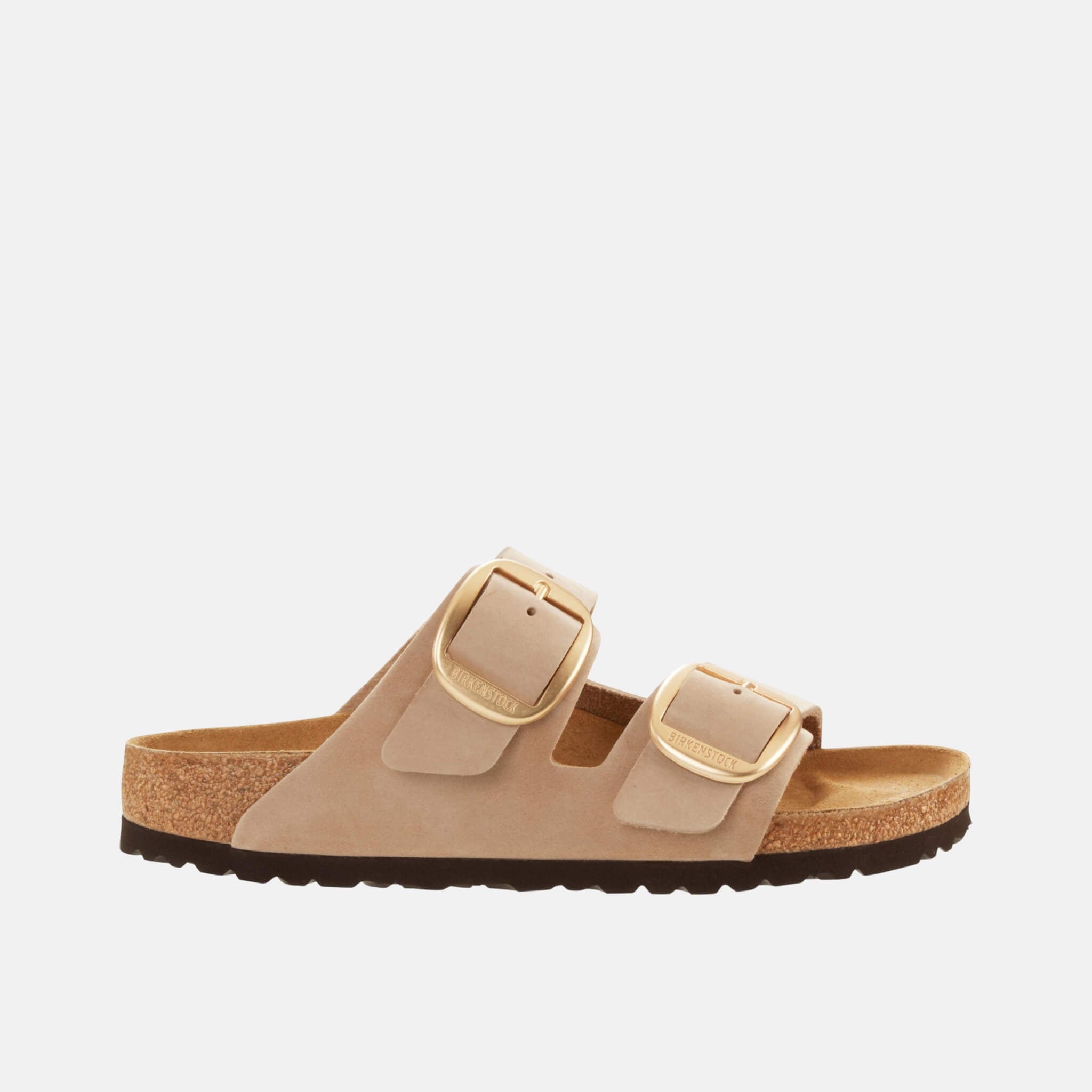 Béžové Regular Pantofle Arizona Big Buckle Nubuk Leather