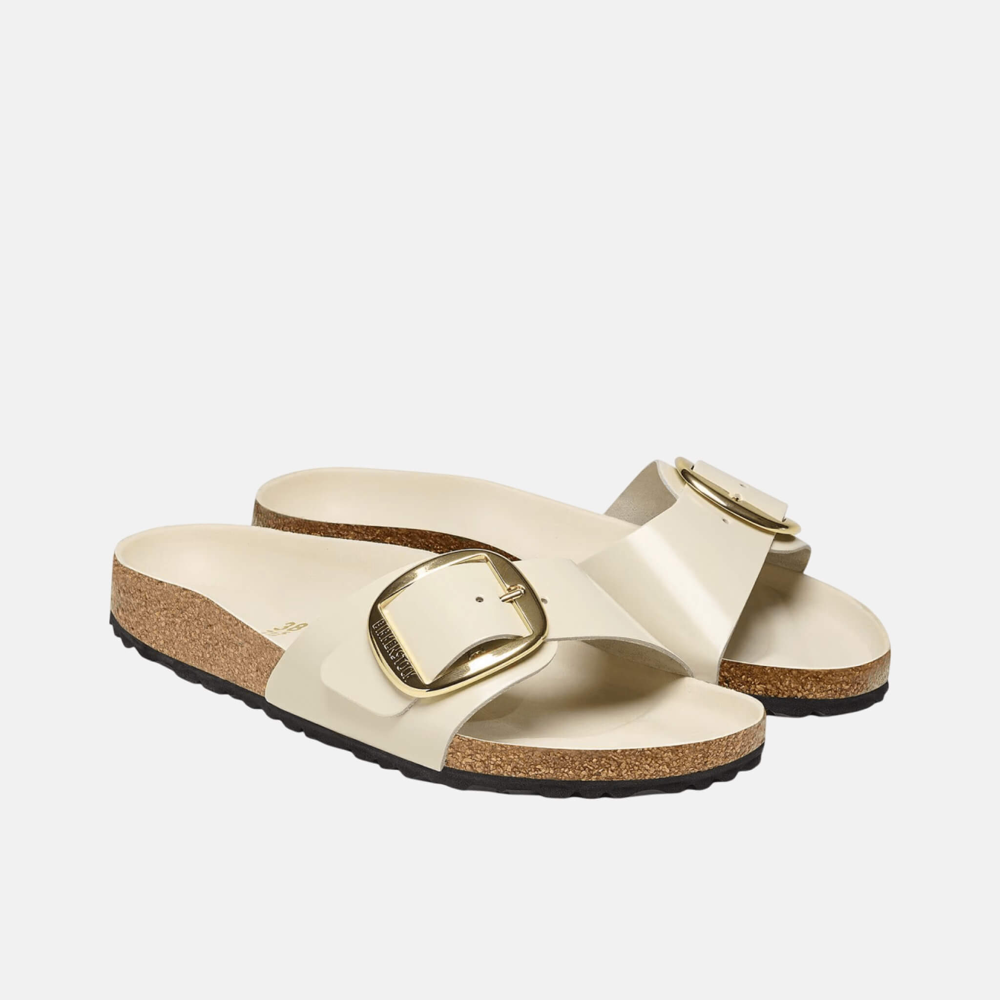 Bílé Regular pantofle Madrid High Shine Big Buckle