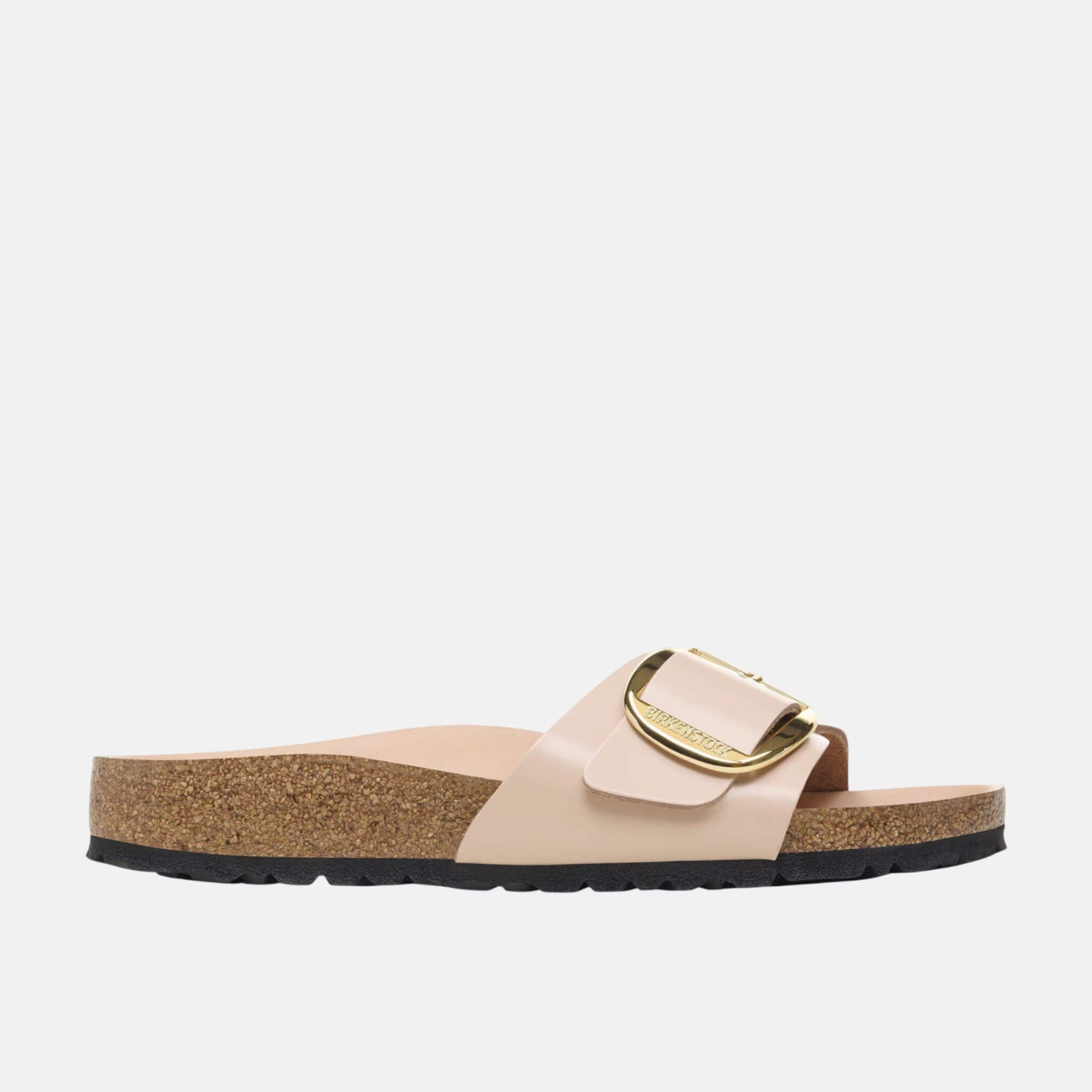 Béžovo-zlaté regular pantofle Birkenstock Madrid Big Buckle Natural Leather Patent