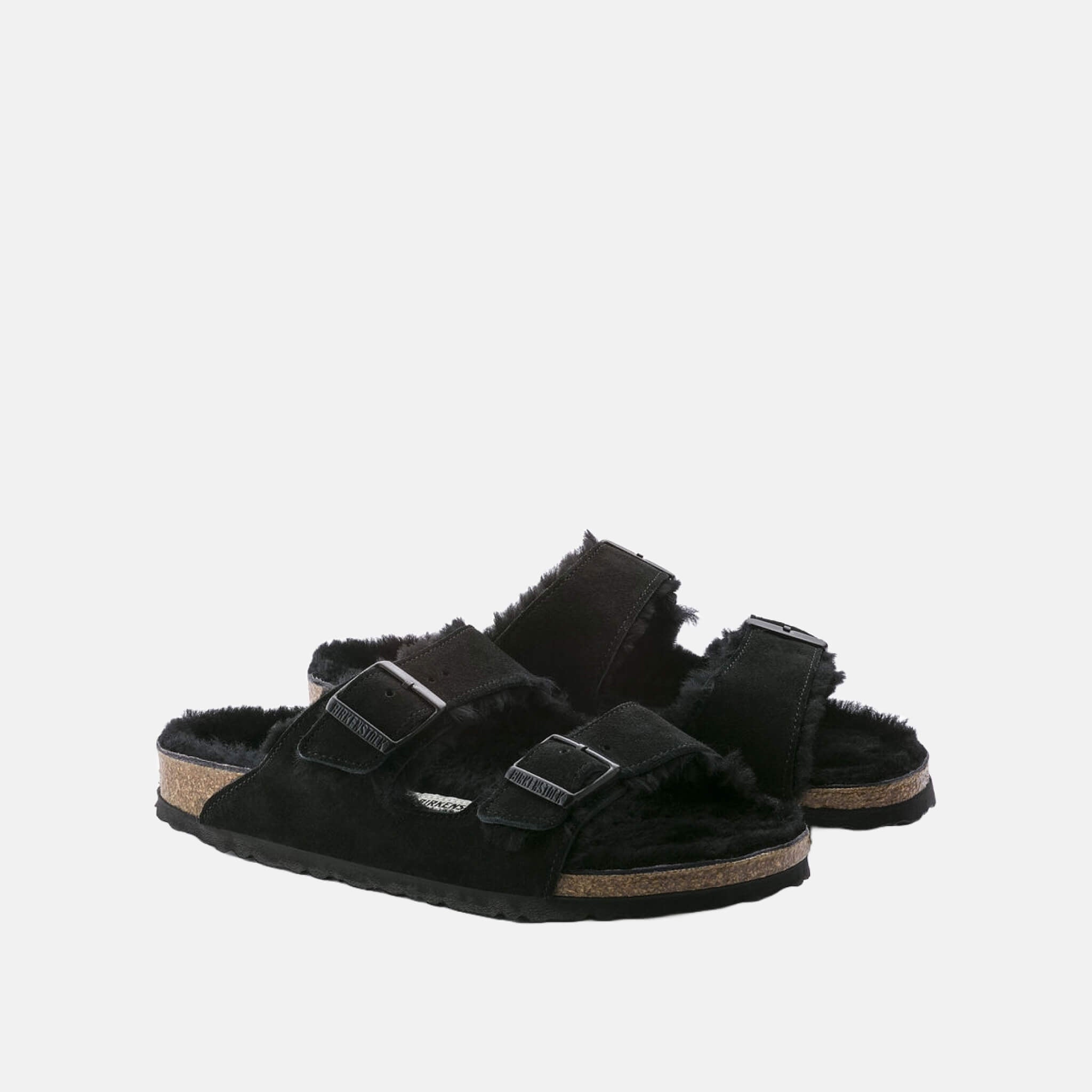 Černé pantofle Birkenstock Arizona Shearling Suede Leather