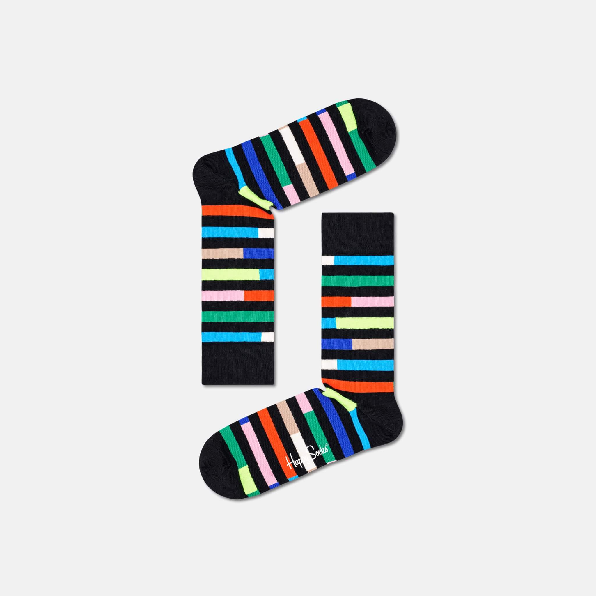 Černé ponožky Happy Socks s barevnými pruhy, vzor Highway