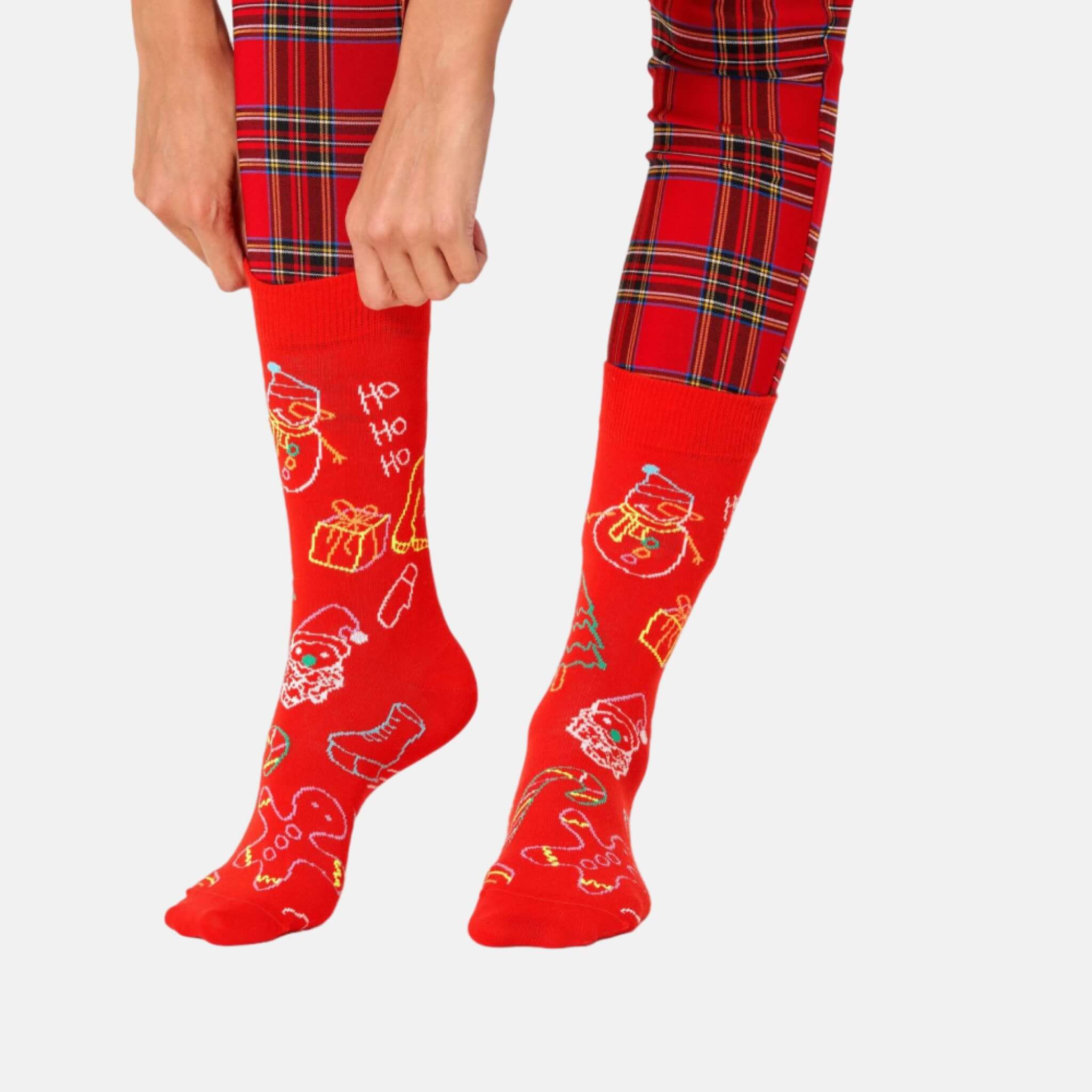 Červené ponožky Happy Socks s vánočními symboly, vzor Ho Ho Ho