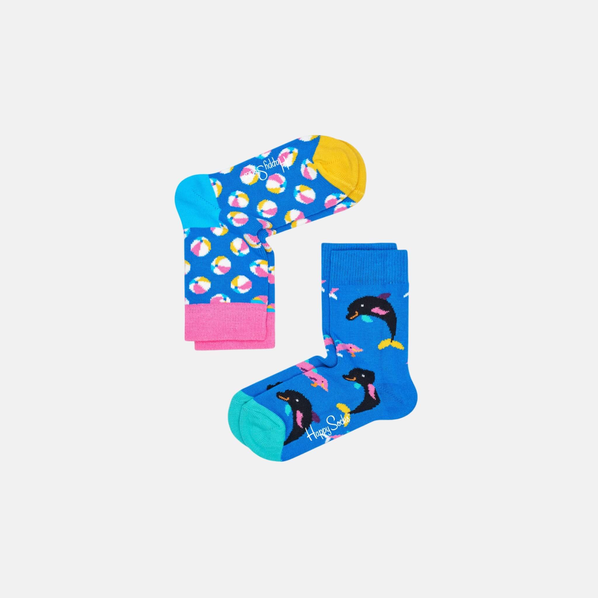 Dětské barevné ponožky Happy Socks, dva páry – vzory Balls a Dolphins