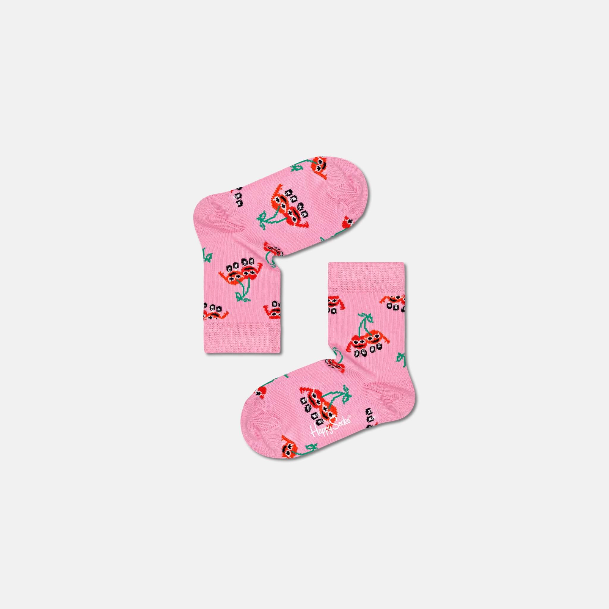 Dětské růžové ponožky Happy Socks s třešněmi, vzor Cherry Mates