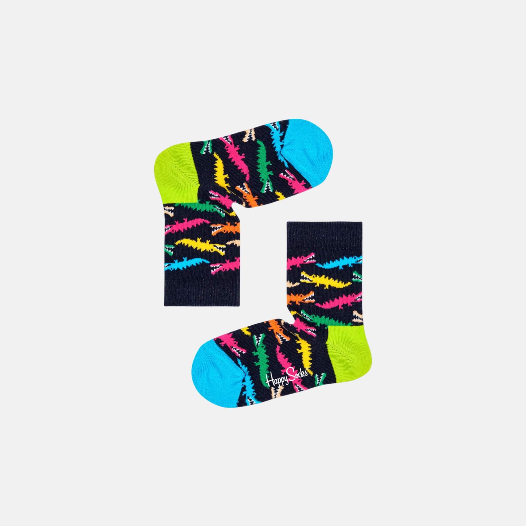Dětské černé ponožky Happy Socks s barevnými krokodýly, vzor Croco